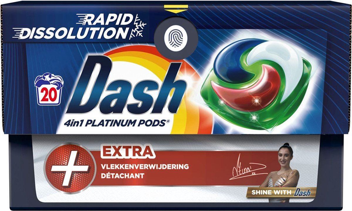 Dash Platinum 4in1 PODS Color 20 stuks– Extra vlekkenverwijdering – Kleur&fris– Snel oplosbaar afbeelding