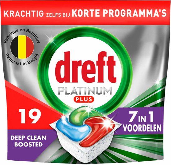 Dreft Pods Platinum Plus All in One - Vaatwascapsules - 19 Wasbeurten - Machine Clean Action - Duurzaam Gemaakt afbeelding