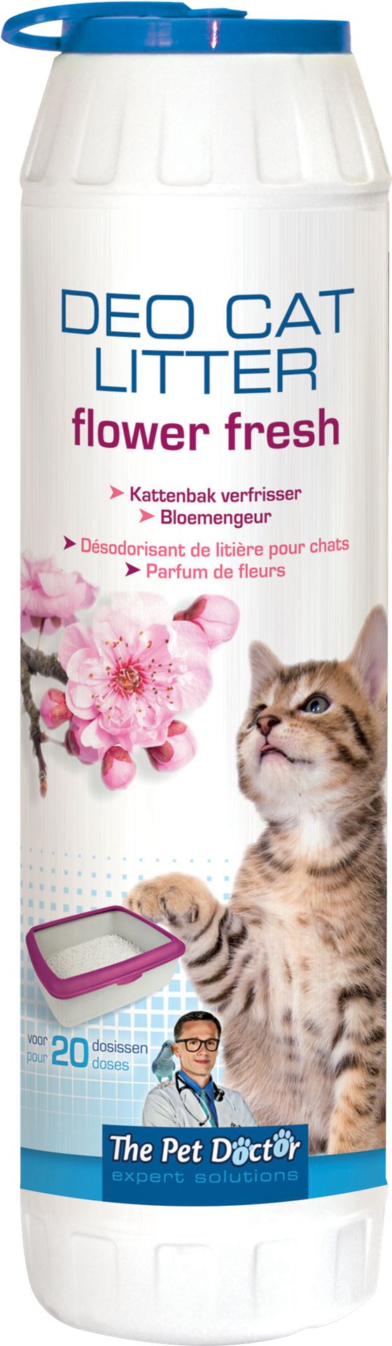 The Pet Doctor deo cat litter - flower fresh 750gr - verlengt het gebruik van kattenbakvulling afbeelding