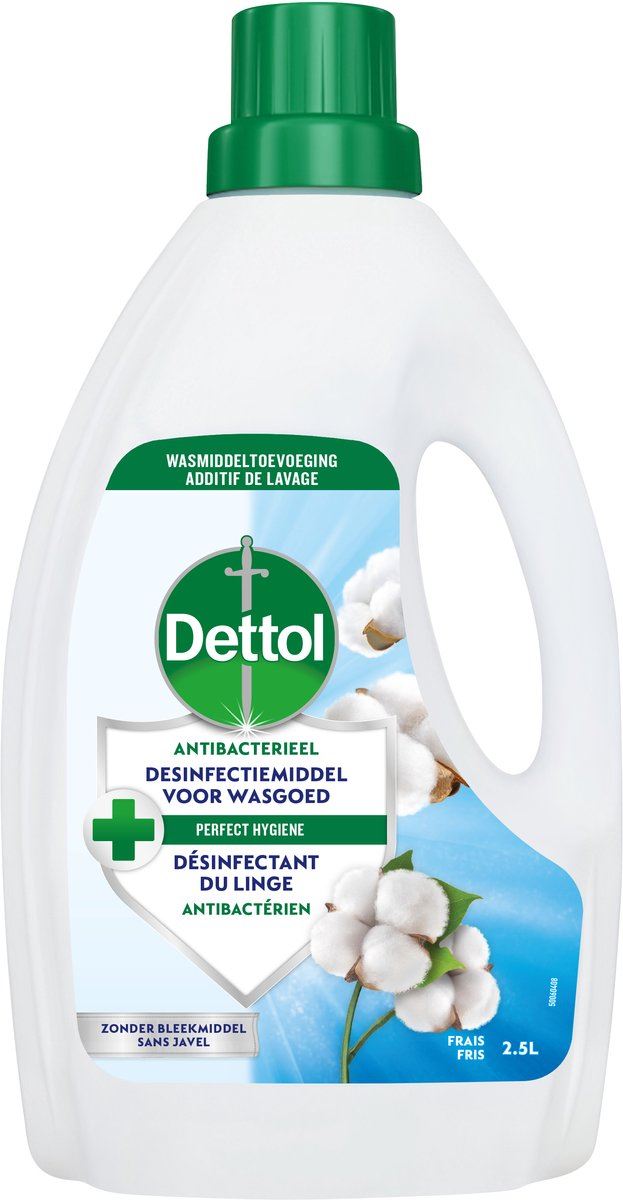 Dettol Fris 2,5L– Wasgoed Desinfectiemiddel – 20 Wasbeurten – Zonder bleek – Tegen nare geurtjes – Voor wassen<60°C afbeelding