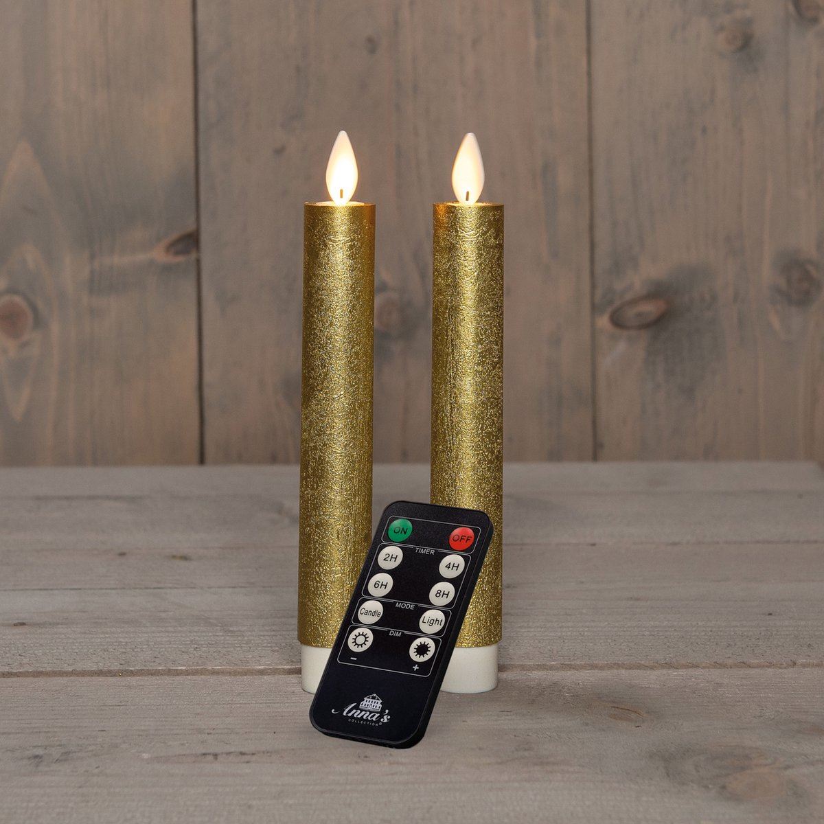 Anna's Collection - Led dinerkaars - goud - H 18cm - set van 2 stuks - met afstandsbediening afbeelding
