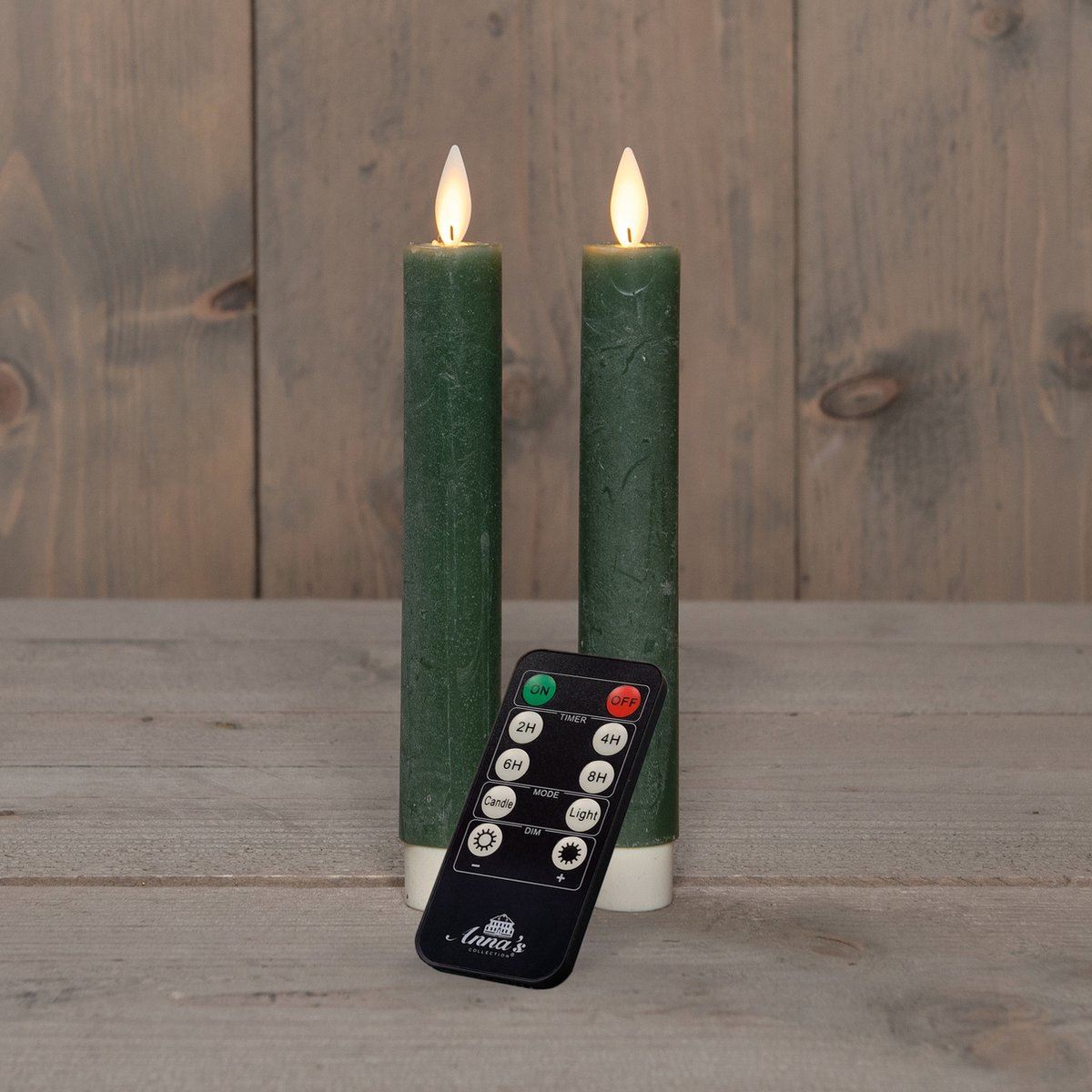 Anna's Collection - Led dinerkaars - groen - H 18cm - set van 2 stuks - met afstandsbediening afbeelding
