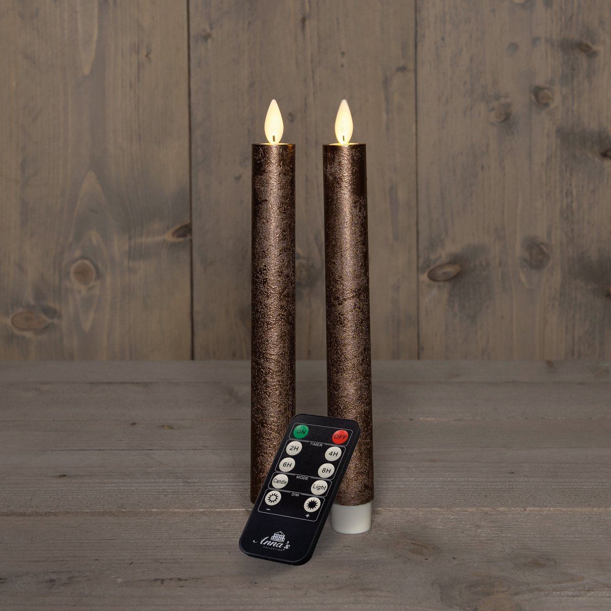 Anna's Collection - Led dinerkaars - brons - H 23cm - set van 2 stuks - met afstandsbediening afbeelding