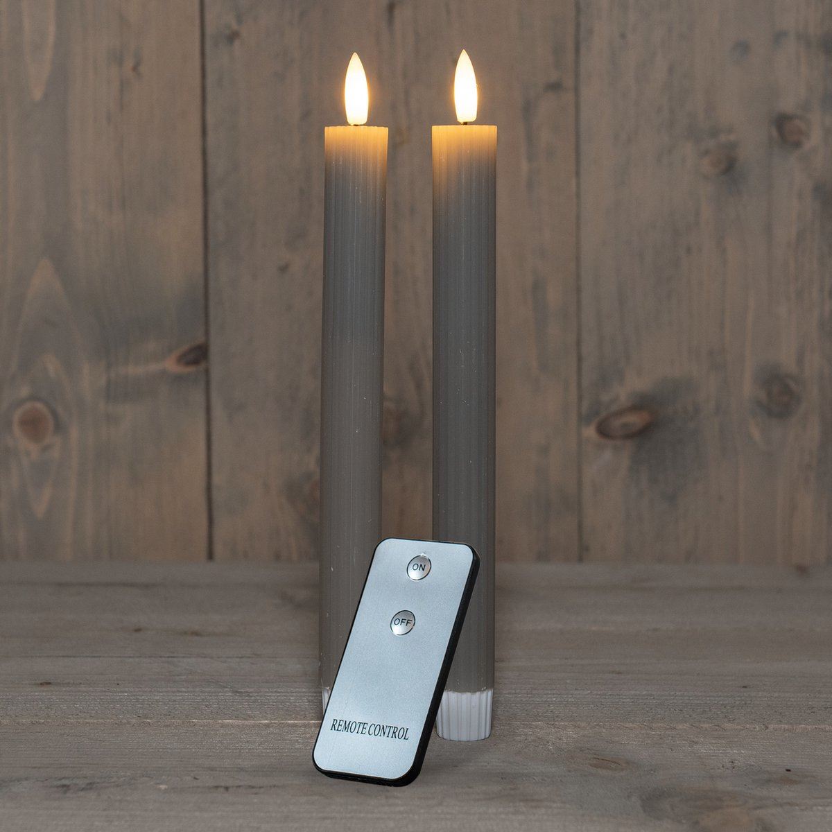 Anna's Collection - Led dinerkaars - taupe - H 23cm - set van 2 stuks - met afstandsbediening afbeelding