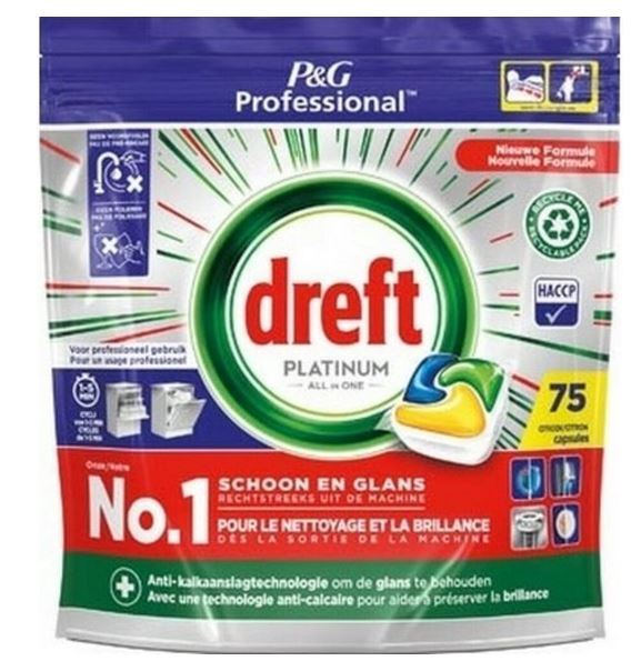 Dreft Platinum vaatwasstabletten All-in-1 Lemon - 75 vaatwascapsules - Citroen afbeelding