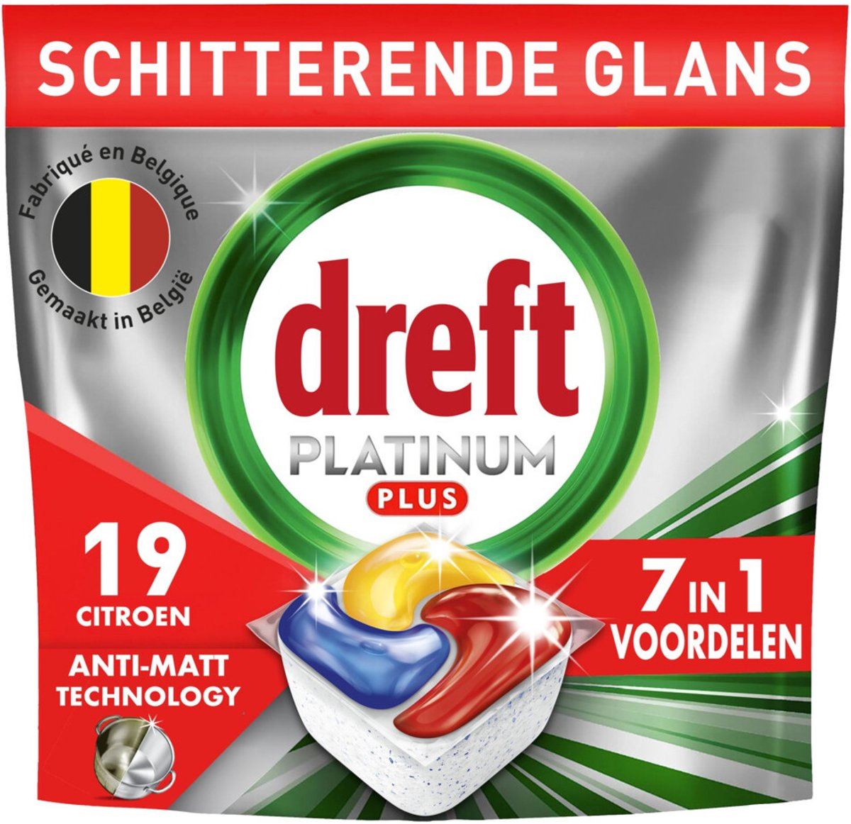Dreft Platinum Plus All-in-One Vaatwastabletten - 19 stuks - Anti-dofheid - Citroen