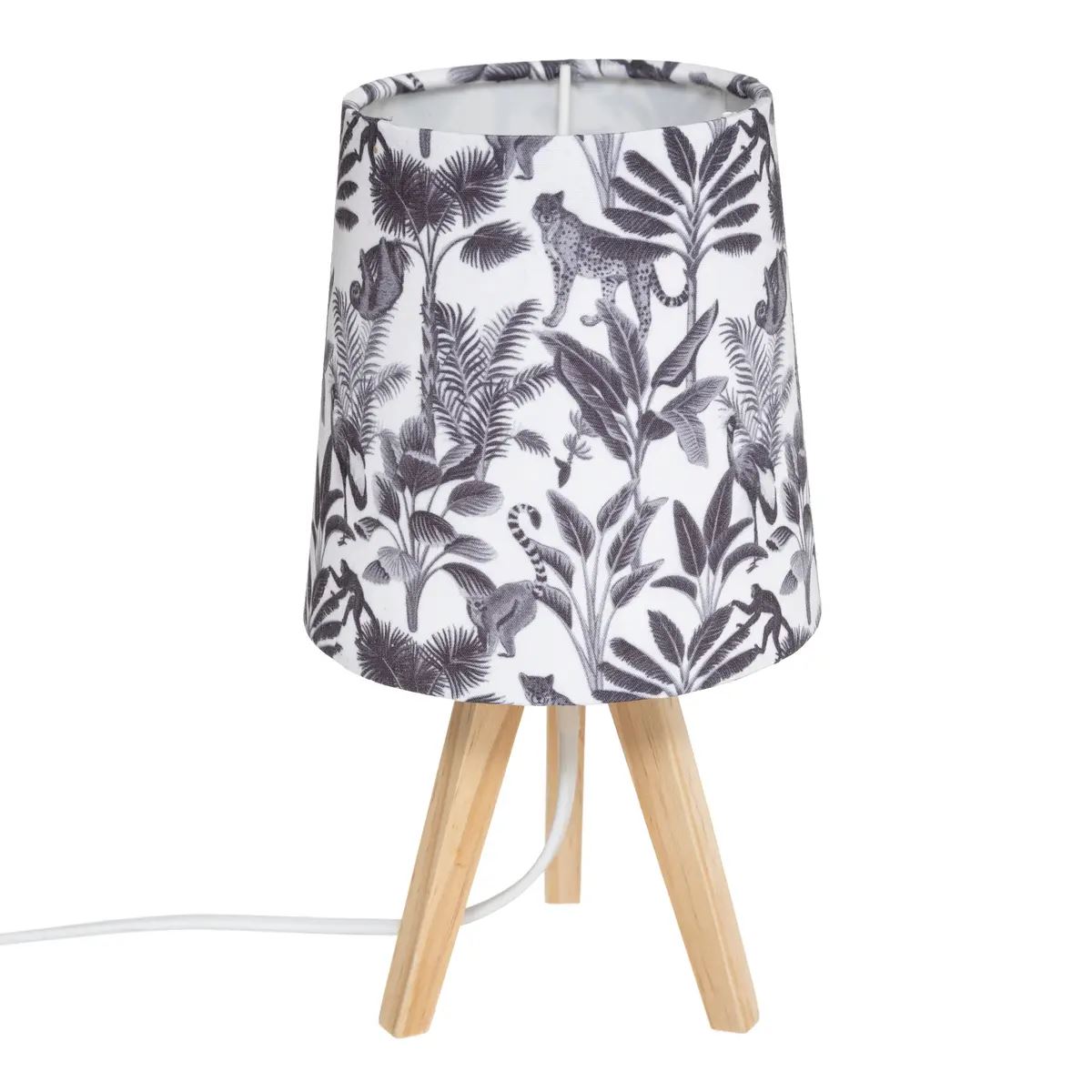 Atmosphera jungle driepootlamp - 24 cm hoog - 13 x 13 cm - Op houten poten - Met E14 fitting afbeelding