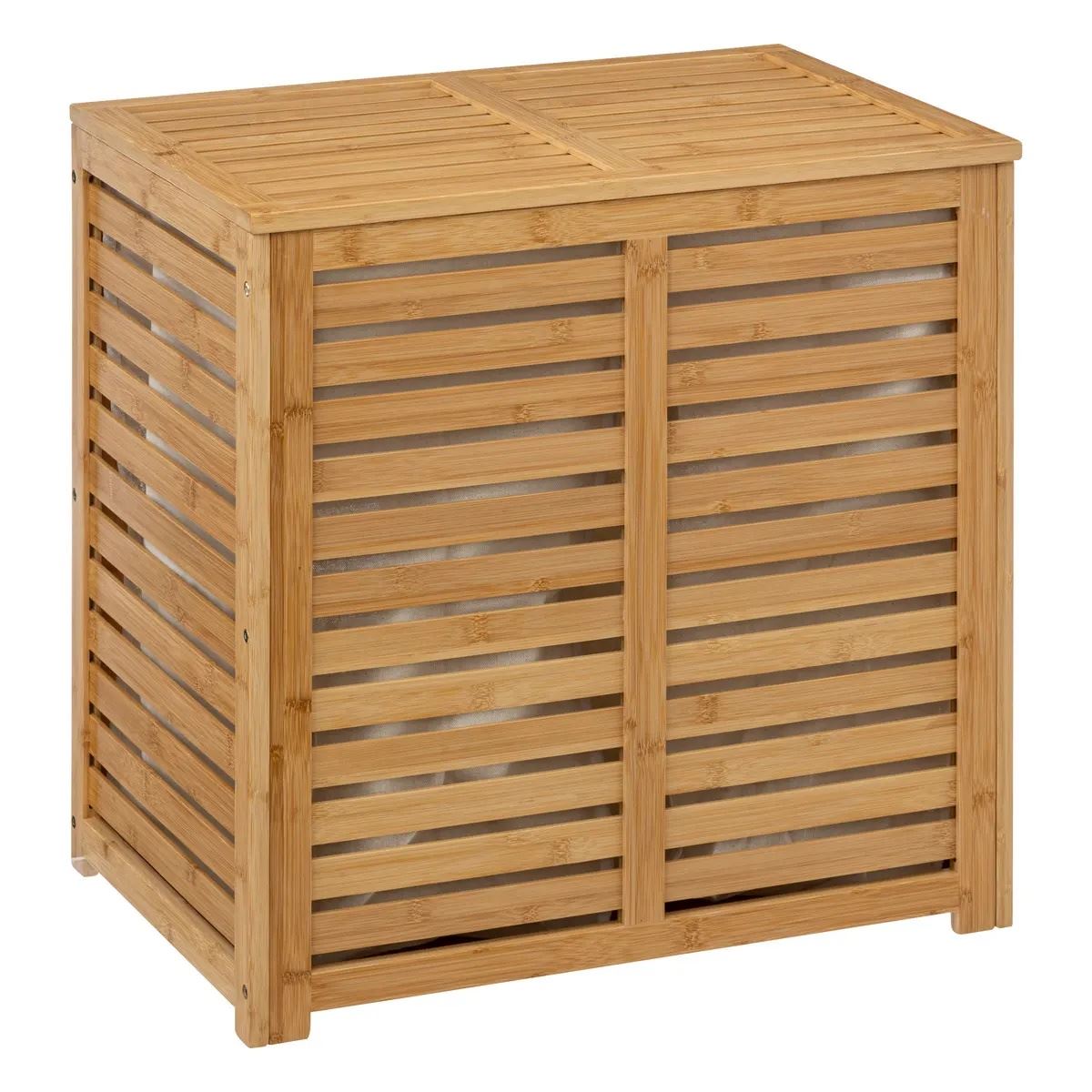 5Five Dubbele Wasmand 100L– Bamboe – Slimme Scheiding – Met Deksel