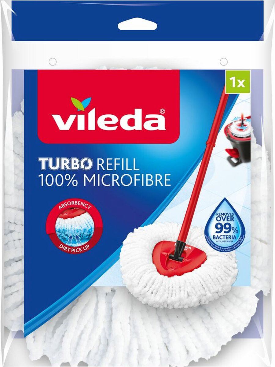 Vileda Turbo Classic 1 stuk– Mopvervanging – 100% microvezel – Voor harde vloeren – Wasbaar afbeelding