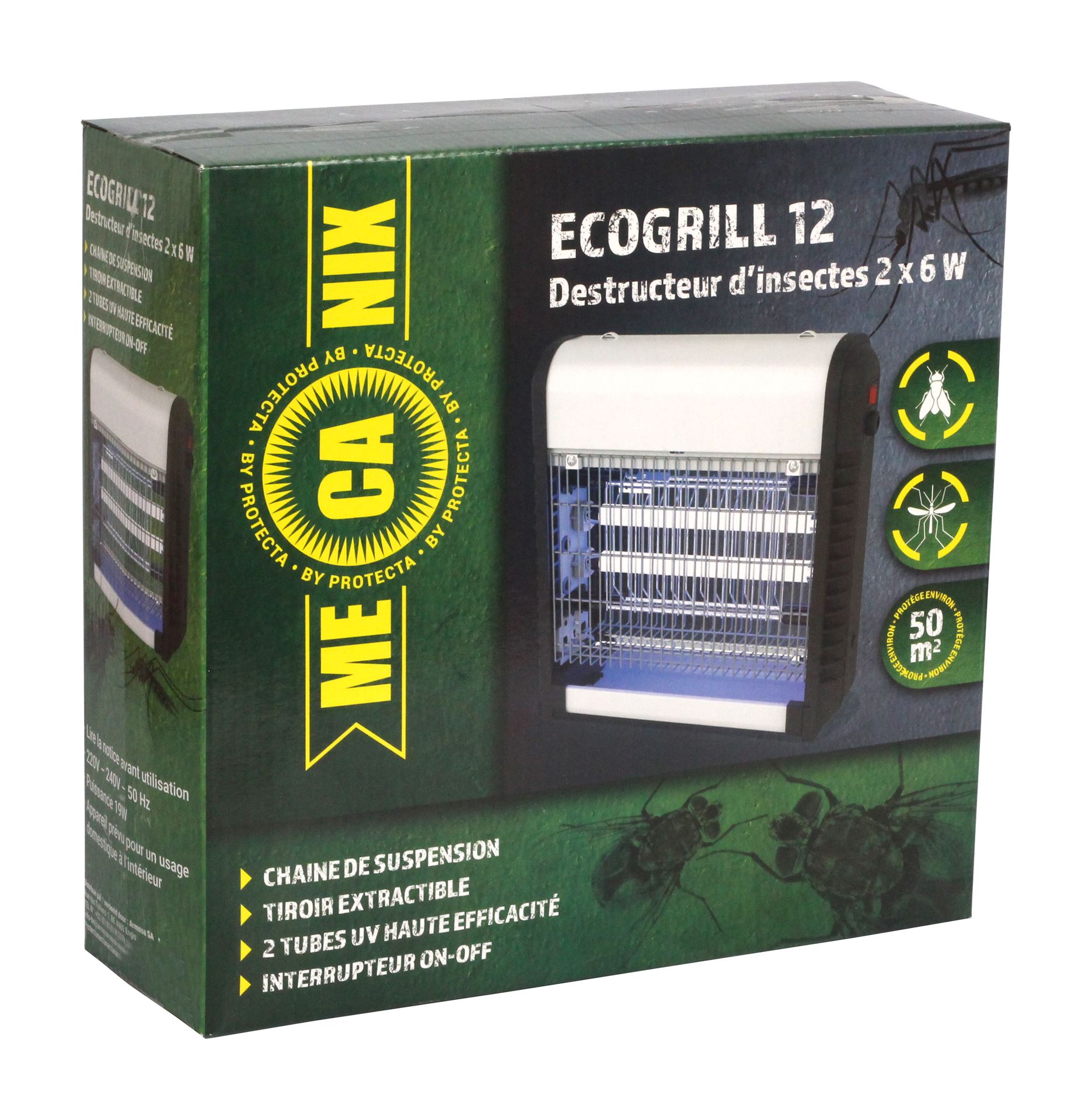 Mecanix Ecogrill 12 Vliegenlamp - 2 x 6 Watt - Bereik tot 50 m² - Met uittrekbare lade