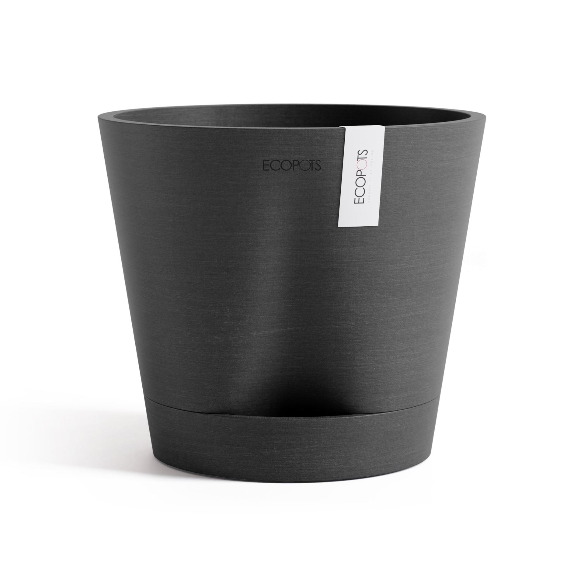 Ecopots Venice 2 20 - Dark Grey -Ø20,1 x H17,7 cm - Ronde donkergrijze bloempot met waterreservoir afbeelding