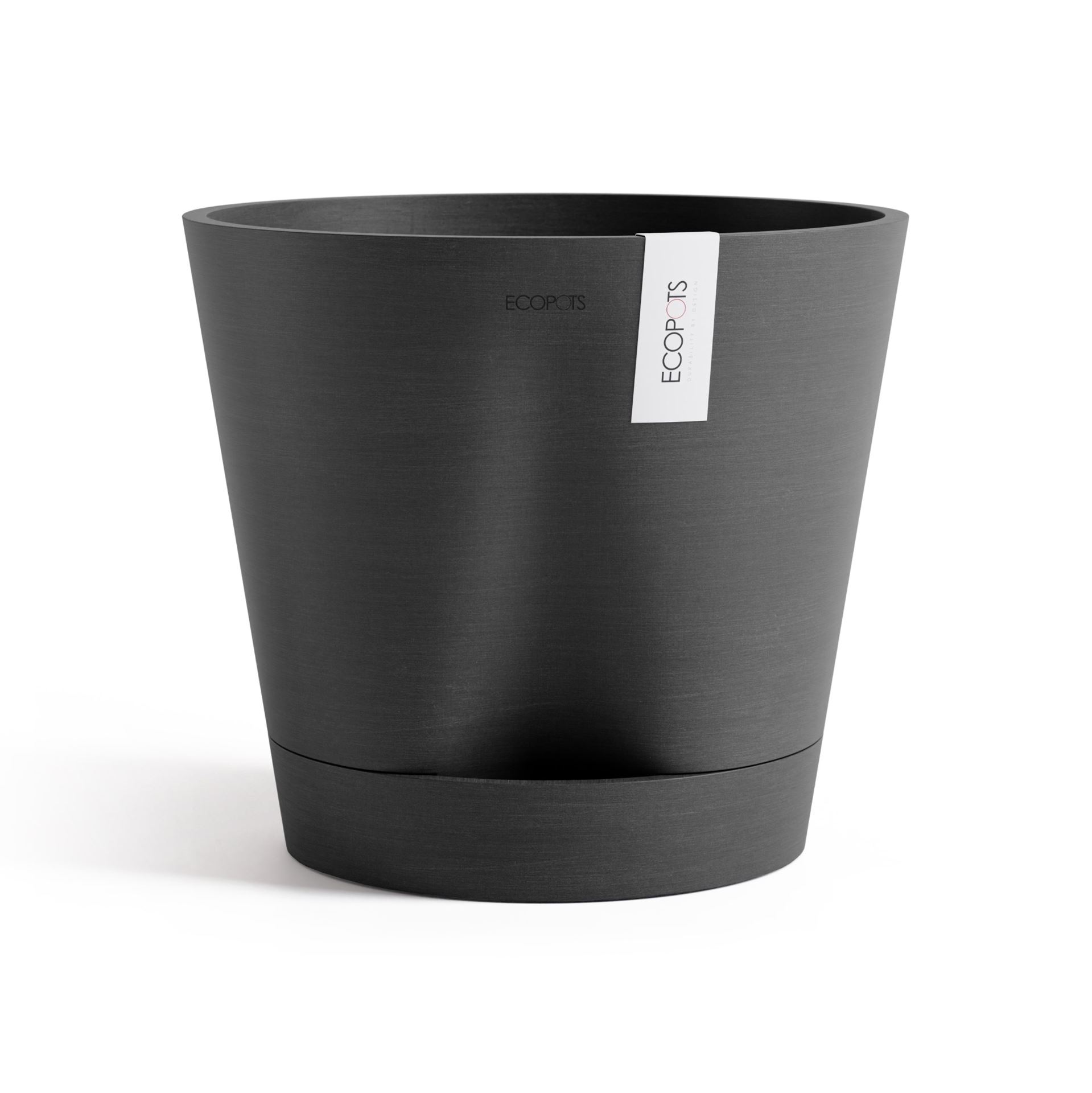 Ecopots Venice 2 30 - Dark Grey -Ø30 x H27,5 cm - Ronde donkergrijze bloempot met waterreservoir afbeelding