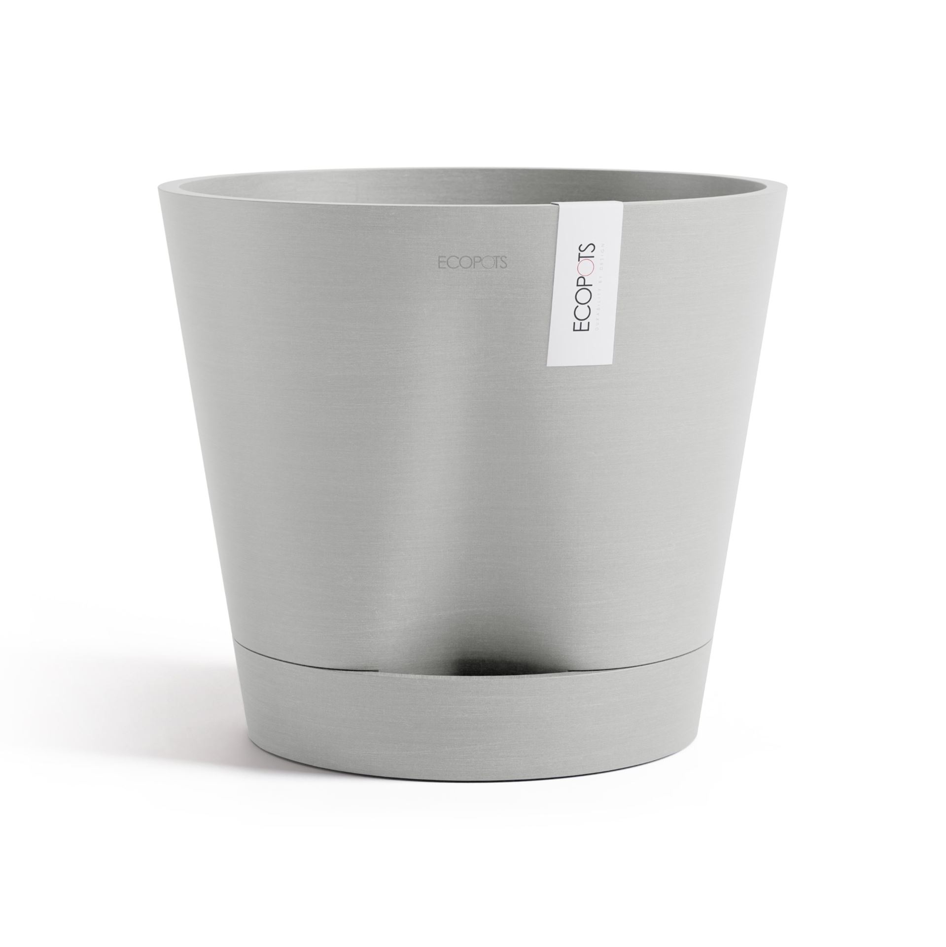Ecopots Venice 2 30 - White Grey -Ø30 x H27,5 cm - Ronde witgrijze bloempot met waterreservoir afbeelding