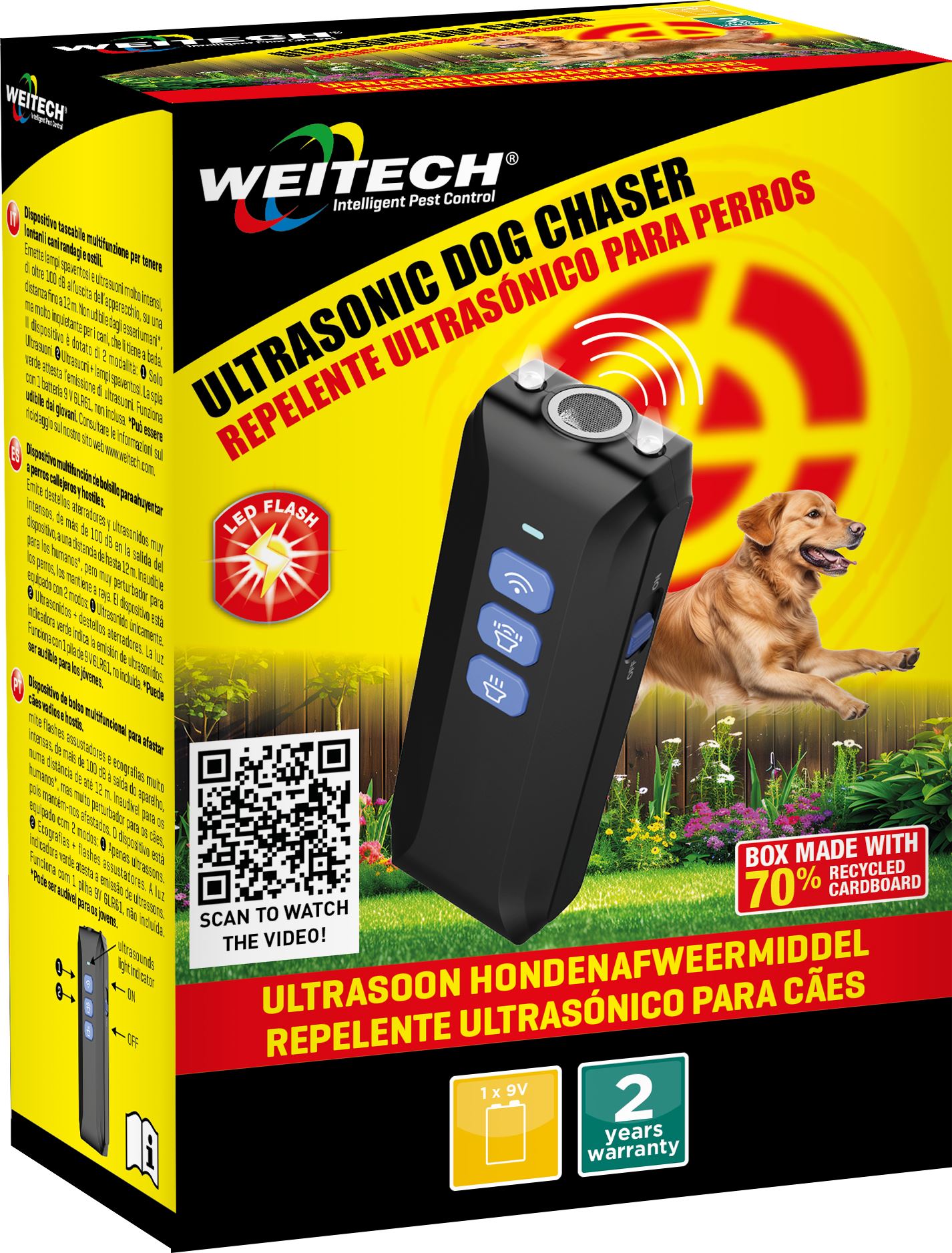 Weitech WK0107 Ultrasonic Dog Chaser - Tot 12m - Zakformaat - Batterij