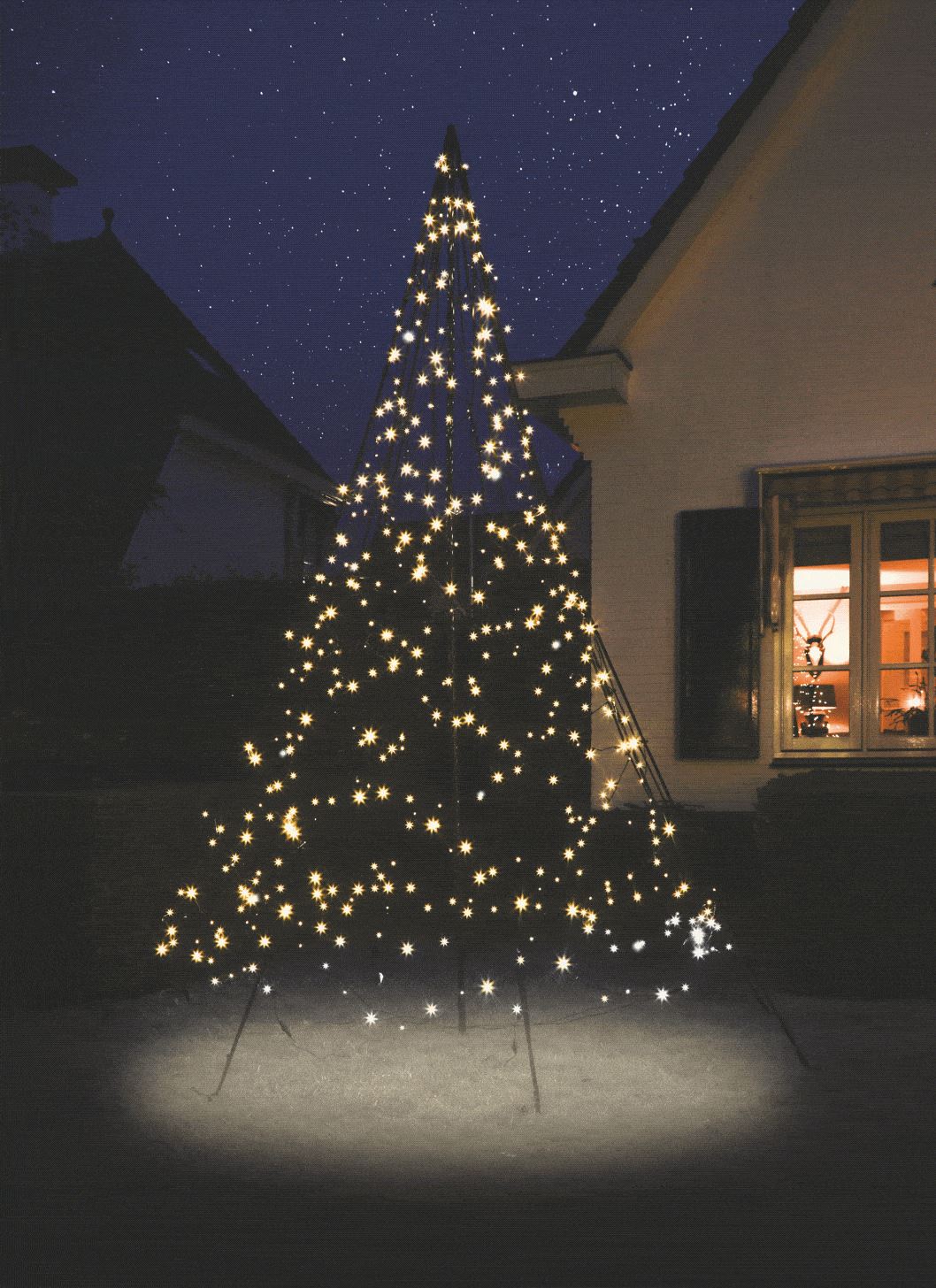 Fairybell vlaggenmast kerstboom - 300 cm - 480 twinkelende&warm witte ledlampjes - inclusief vlaggenmast afbeelding