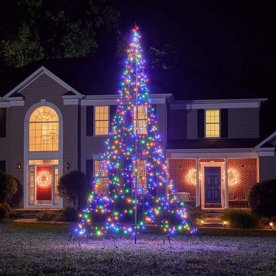 Fairybell vlaggenmast kerstboom - 400 cm - 640 gekleurde ledlampjes - inclusief vlaggenmast afbeelding
