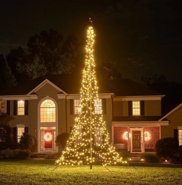 Fairybell vlaggenmast kerstboom - 600 cm - 900 warm witte ledlampjes - inclusief vlaggenmast afbeelding