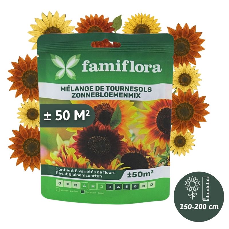 Famiflora zonnebloemenmix bloemenzaden - voor 50m² afbeelding