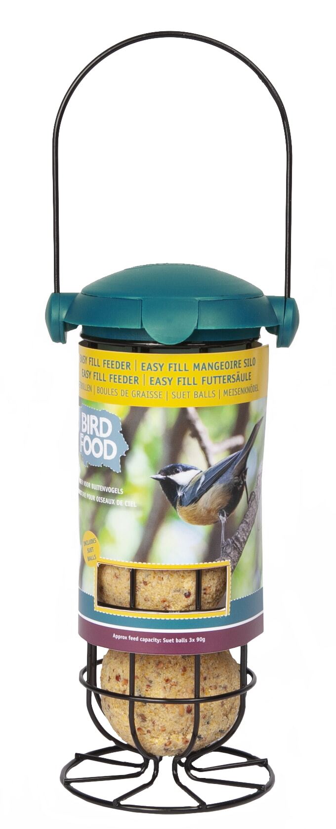 Bûten Food - Gevulde feeder met 3 vetbollen (zonder netje) - H 28,5cm - groen afbeelding