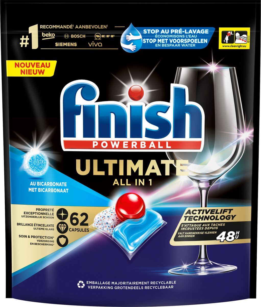 Finish Ultimate All-in-One bicarbonaat vaatwascapsules - 62 vaatwastabletten afbeelding