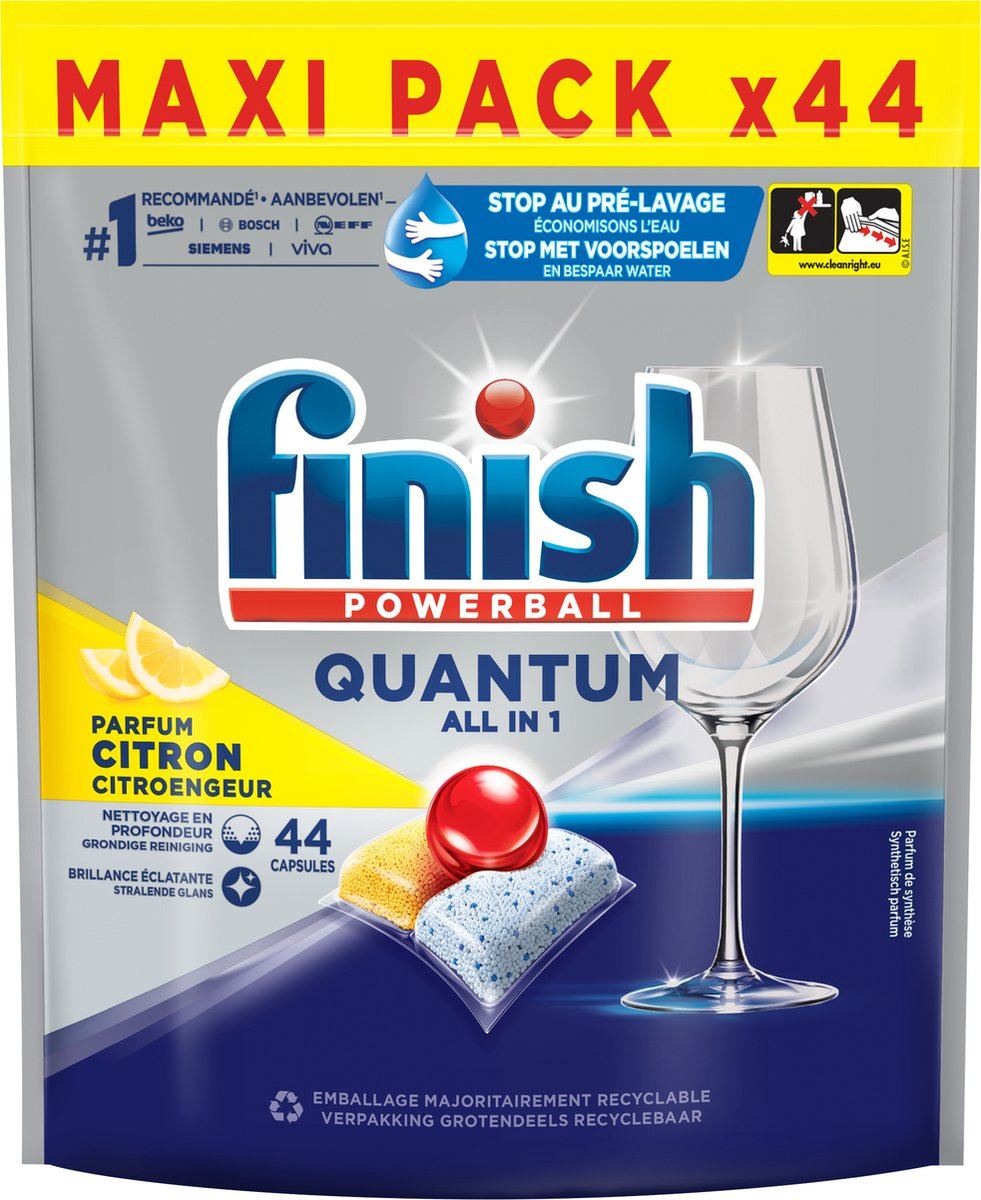 Finish Quantum All-In-One citroen vaatwastabletten - 44 vaatwascapsules - Powerball capsules afbeelding