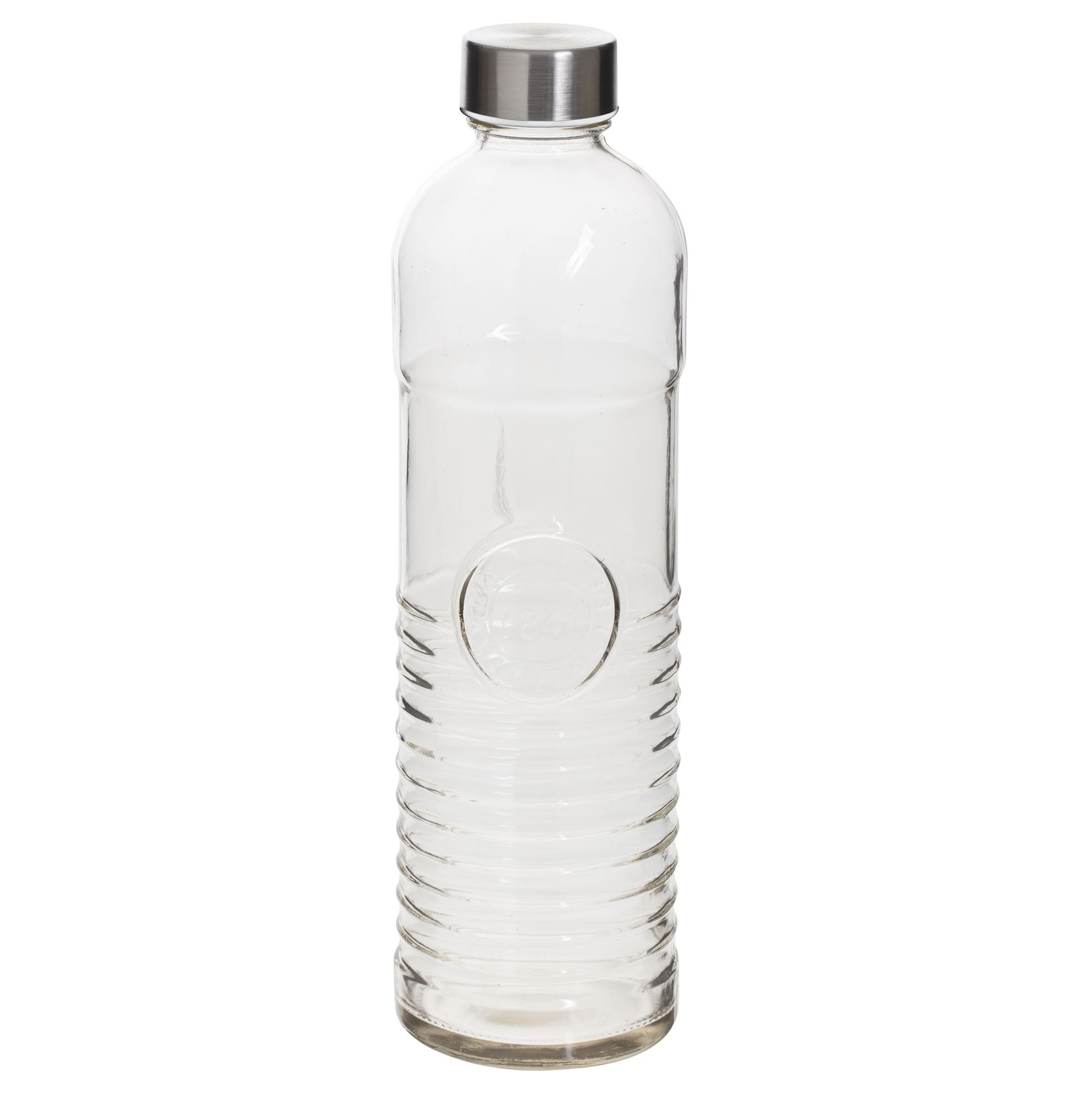 5Five fles babord 1L - Waterfles van gehard ribbelglas met RVS schroefdeksel - Afmetingen: D8 x H29 cm afbeelding