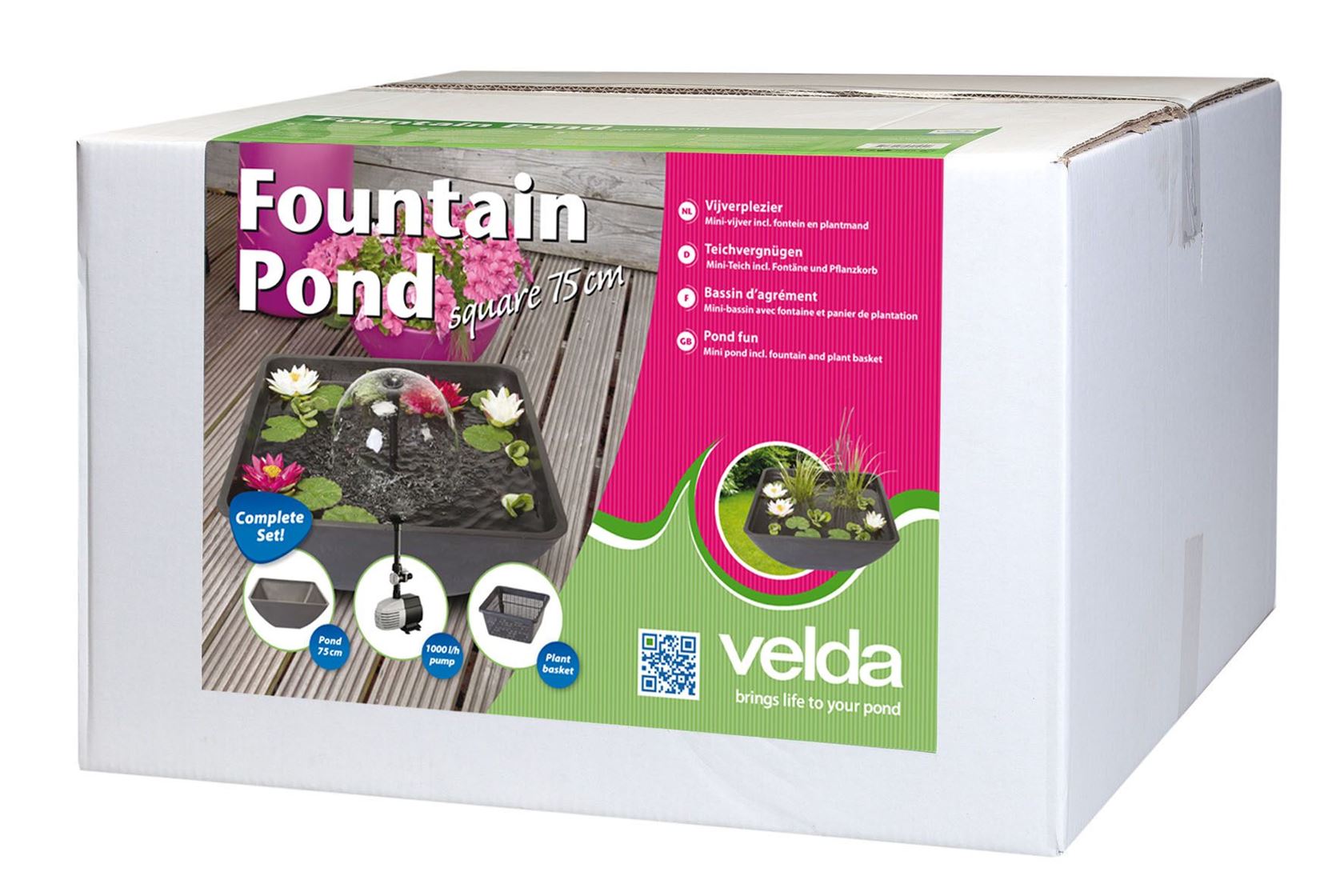 Velda Fountain Pond Square 75x75x35 cm - vierkante terrasvijver met fonteinpomp en plantmand afbeelding