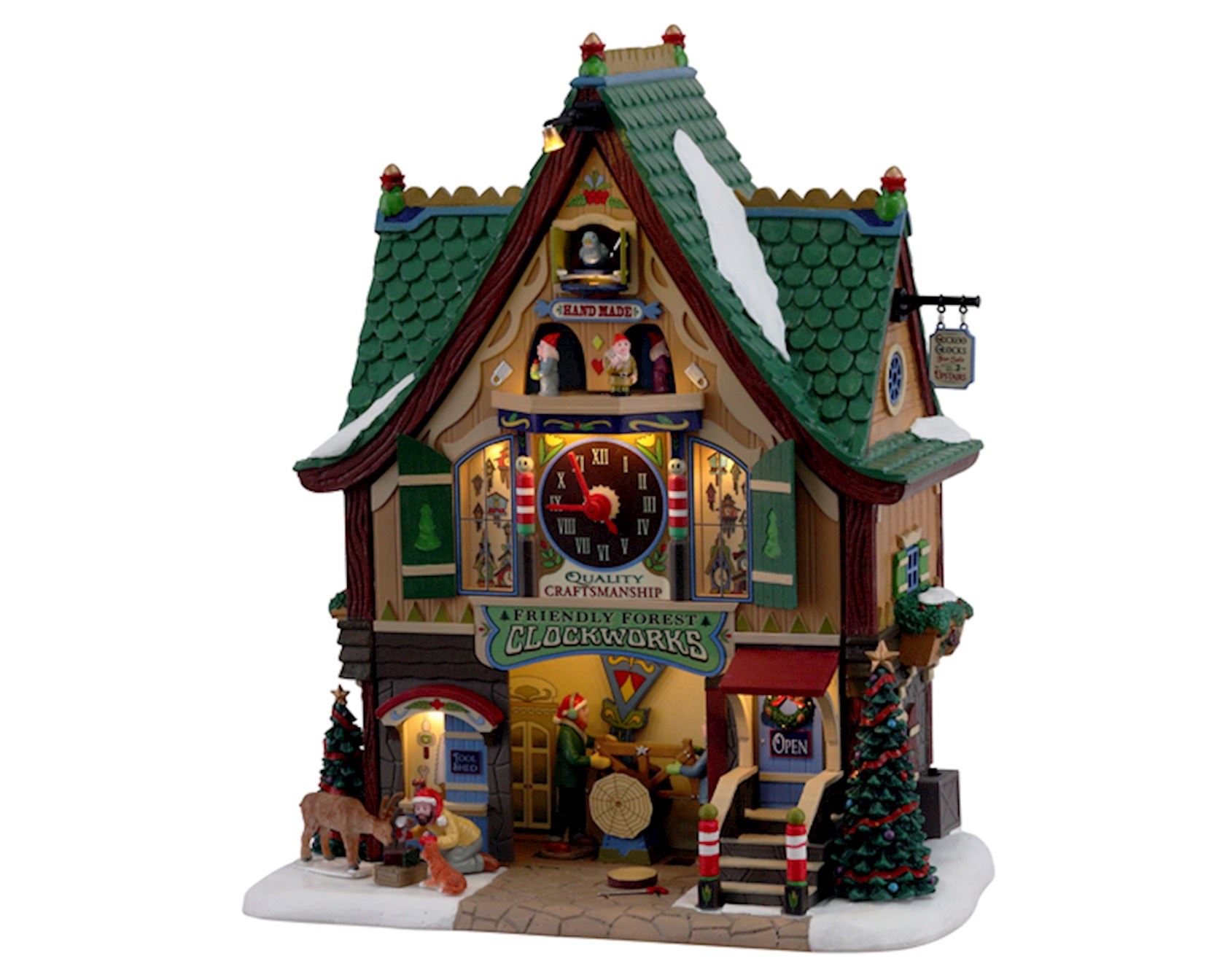 Lemax -'Friendly Forest Clockworks'- Verlicht gebouw met animatie&muziek/geluid - Inclusief adapter afbeelding