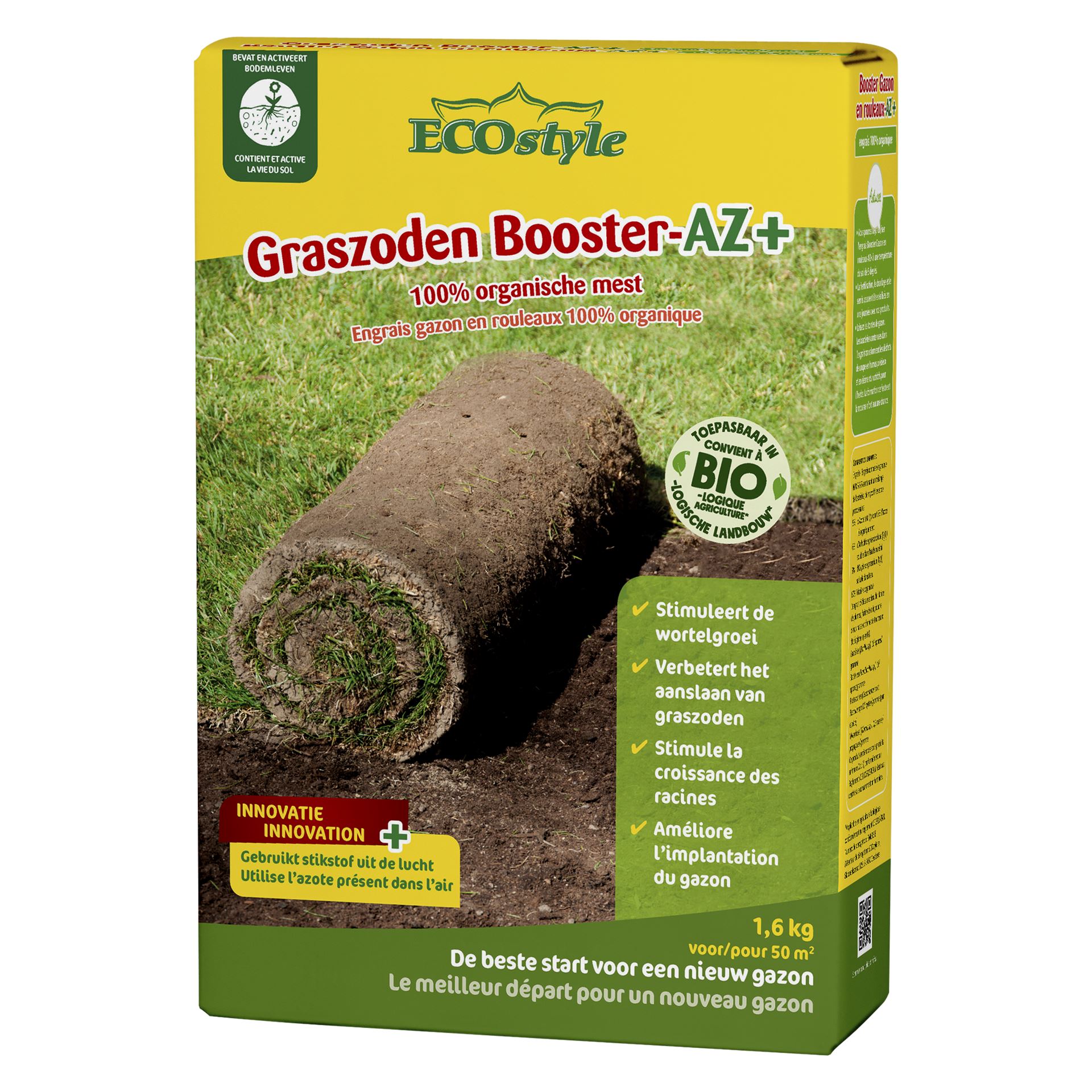 Ecostyle gazonmeststof 1,6kg voor 50m² - Graszoden booster AZ+ - De beste start voor een nieuw gazon - Gebruikt stikstof uit de lucht afbeelding