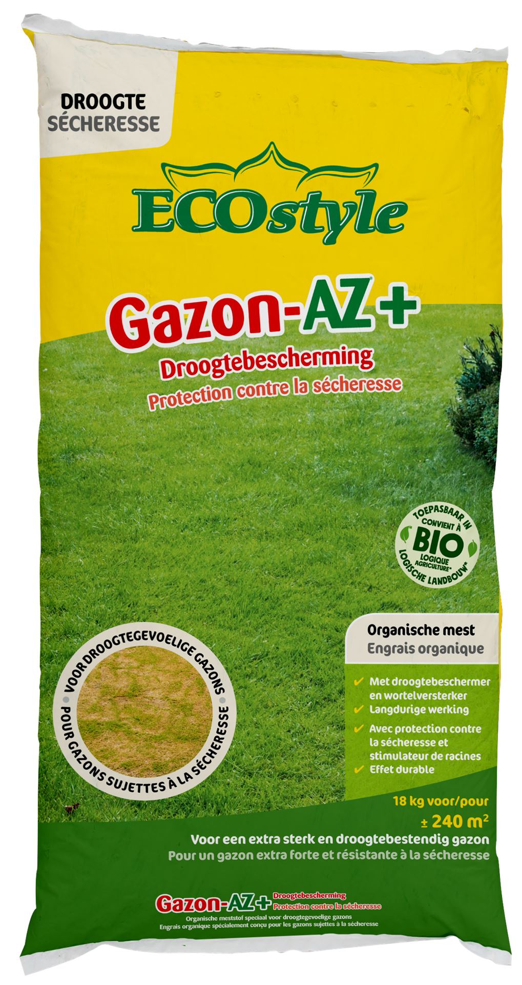 Ecostyle gazonmeststof 18kg voor 240m² - Gazon-AZ+ Droogtebescherming afbeelding