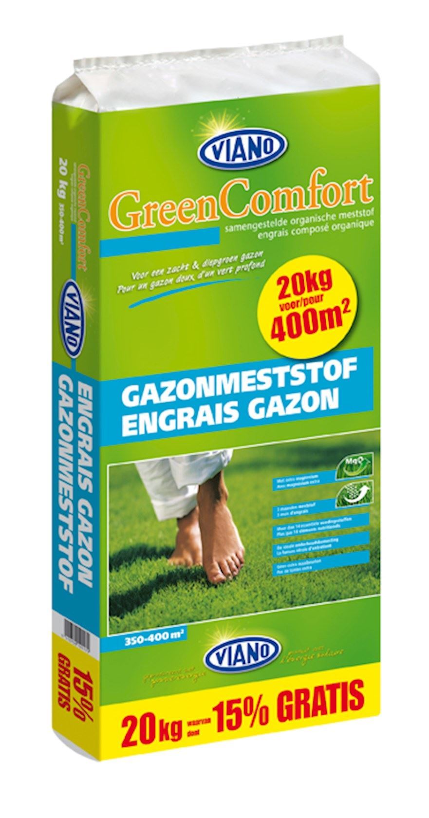 Viano gazonmeststof 17,5kg + 2,5kg gratis voor 400m²