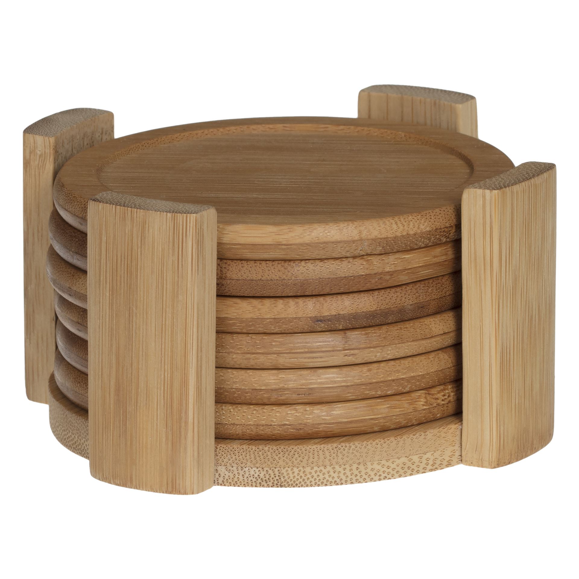 Secret de Gourmet bamboe Glazen Onderzetters met Rek - Diameter 10 cm