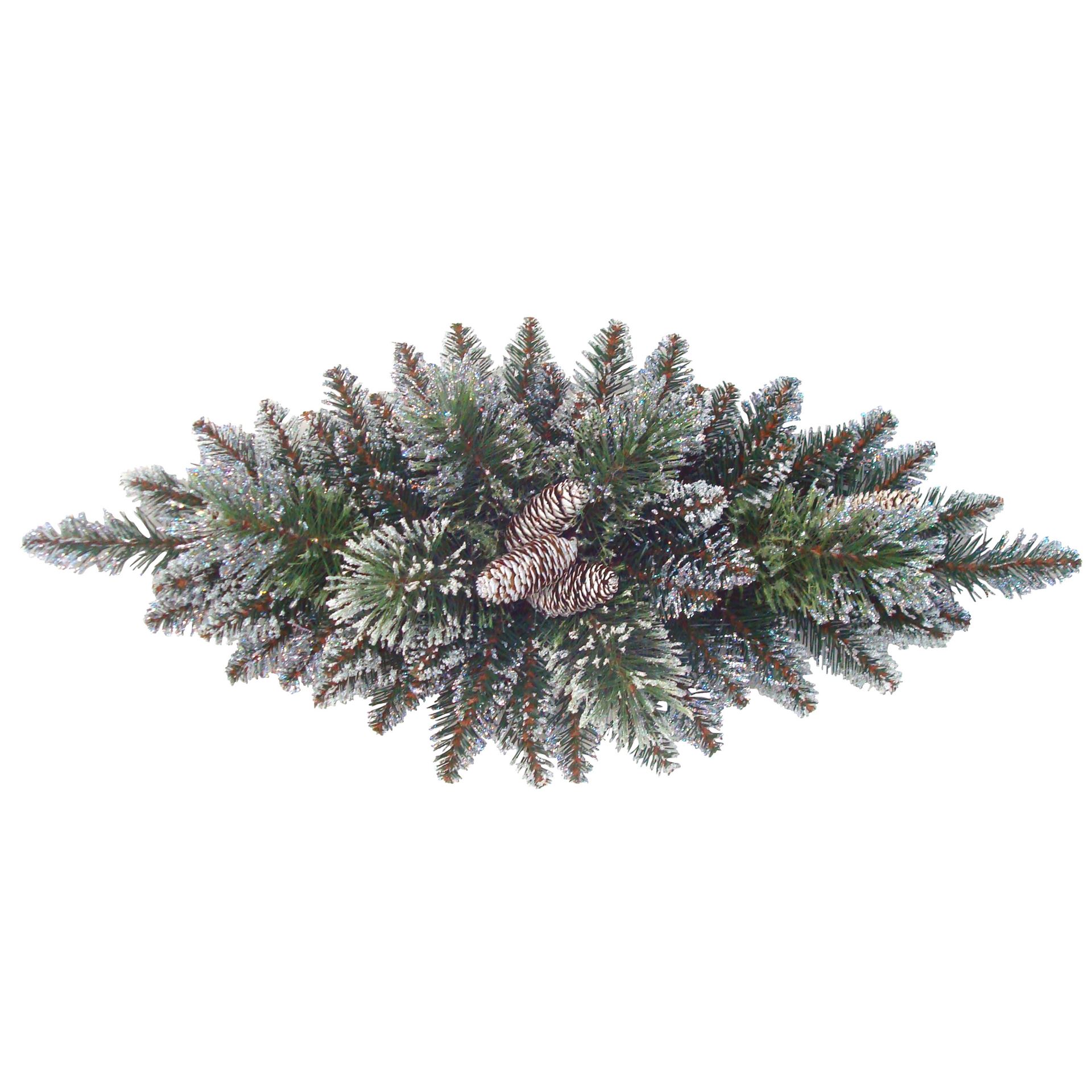 Kerst tafelstuk"Glittery Bristle"- groen - 76 cm - besneeuwde look - met dennenappels afbeelding