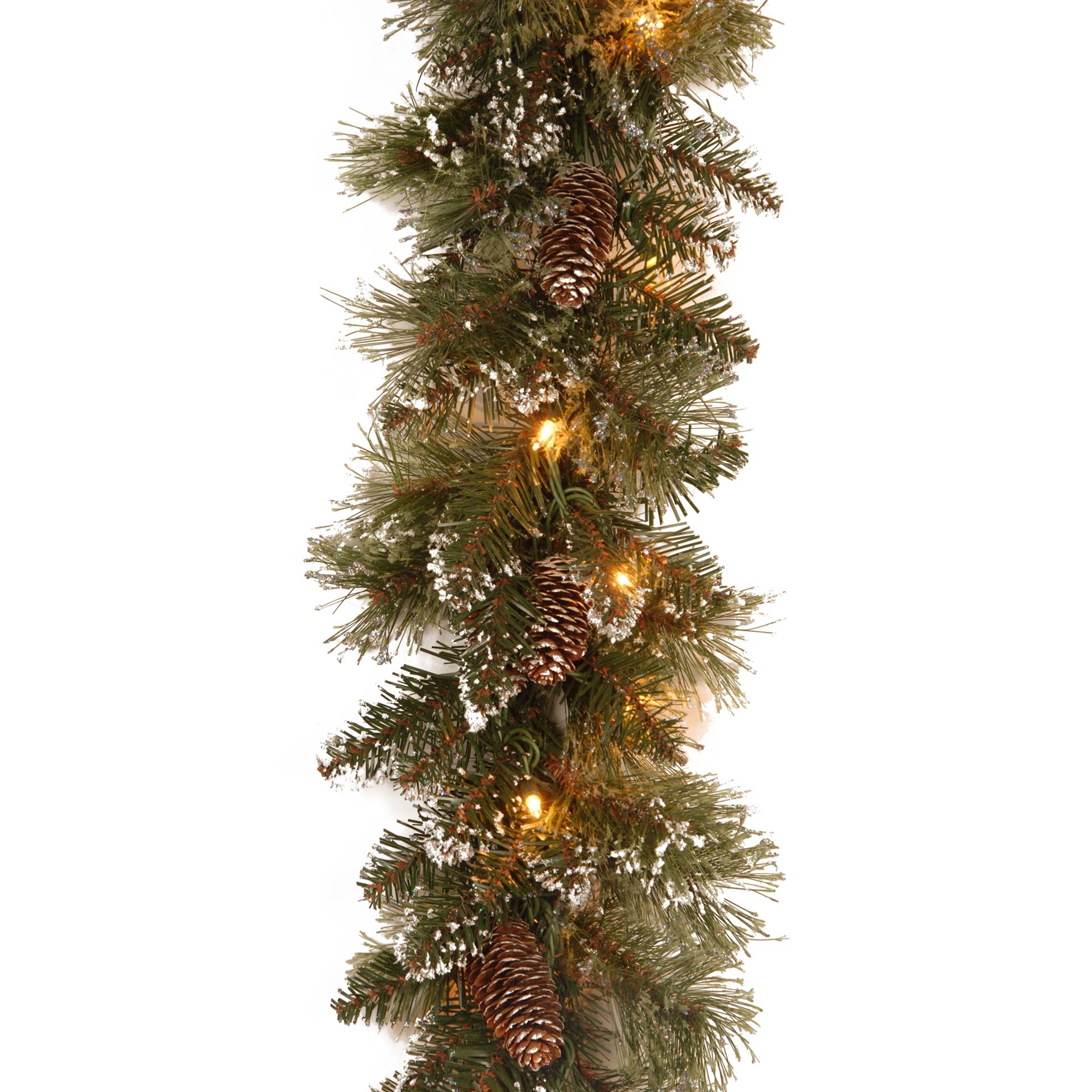 Verlichte guirlande "Glittery Bristle" - groen - L274 x diameter 25 cm - 50 warm witte ledlampjes - met sneeuw, dennenappels & glitter