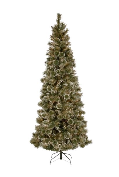 Glittery Bristle kunstkerstboom - 183 cm - groen -Ø 53 cm - 596 tips - besneeuwd, dennenappels&glitter - metalen voet afbeelding