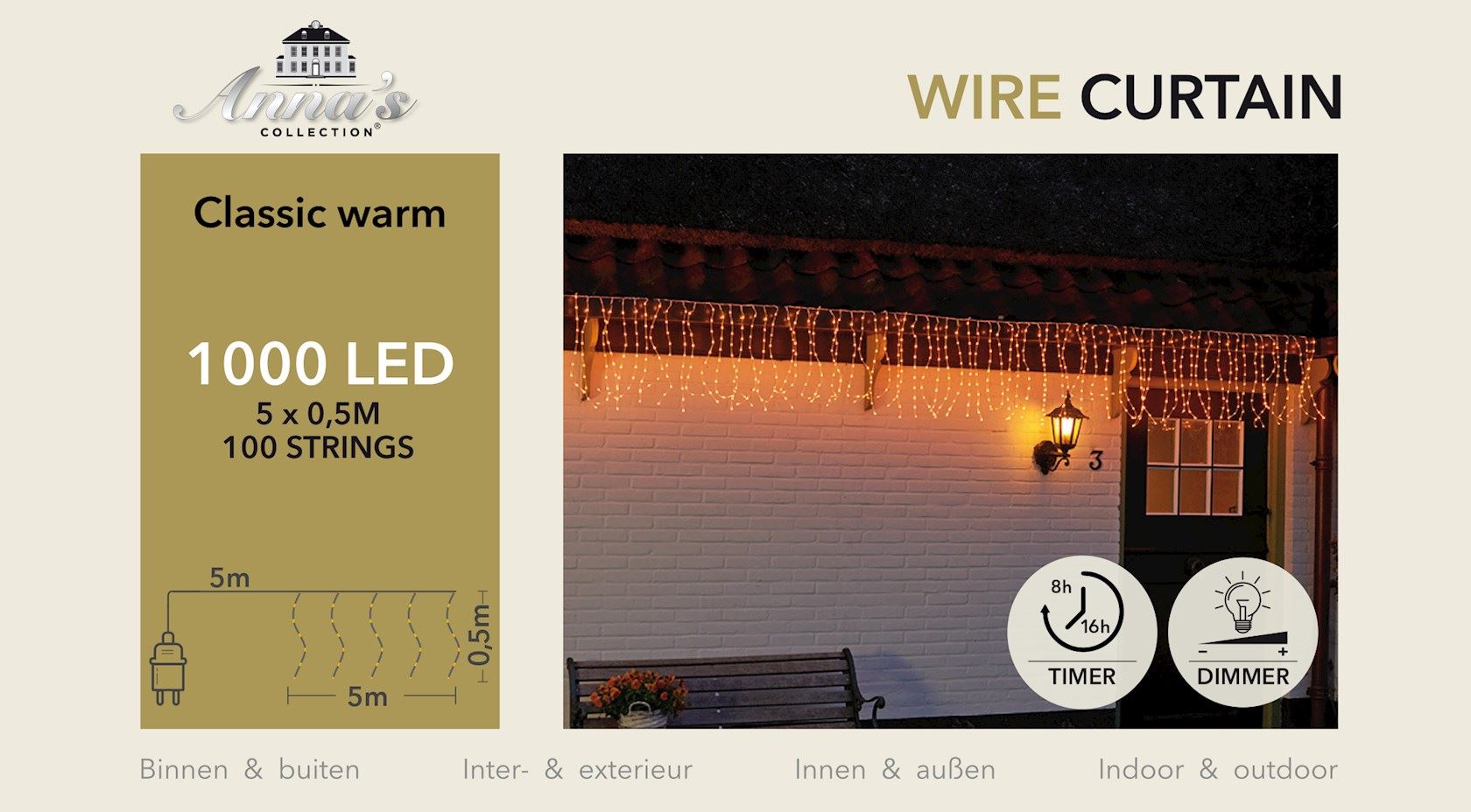 Anna's Collection - ijspegelverlichting - transparant - L500 x B50 cm - 100 lichtstrengen - 1000 extra warm witte ledlampjes - met timer&dimmer afbeelding