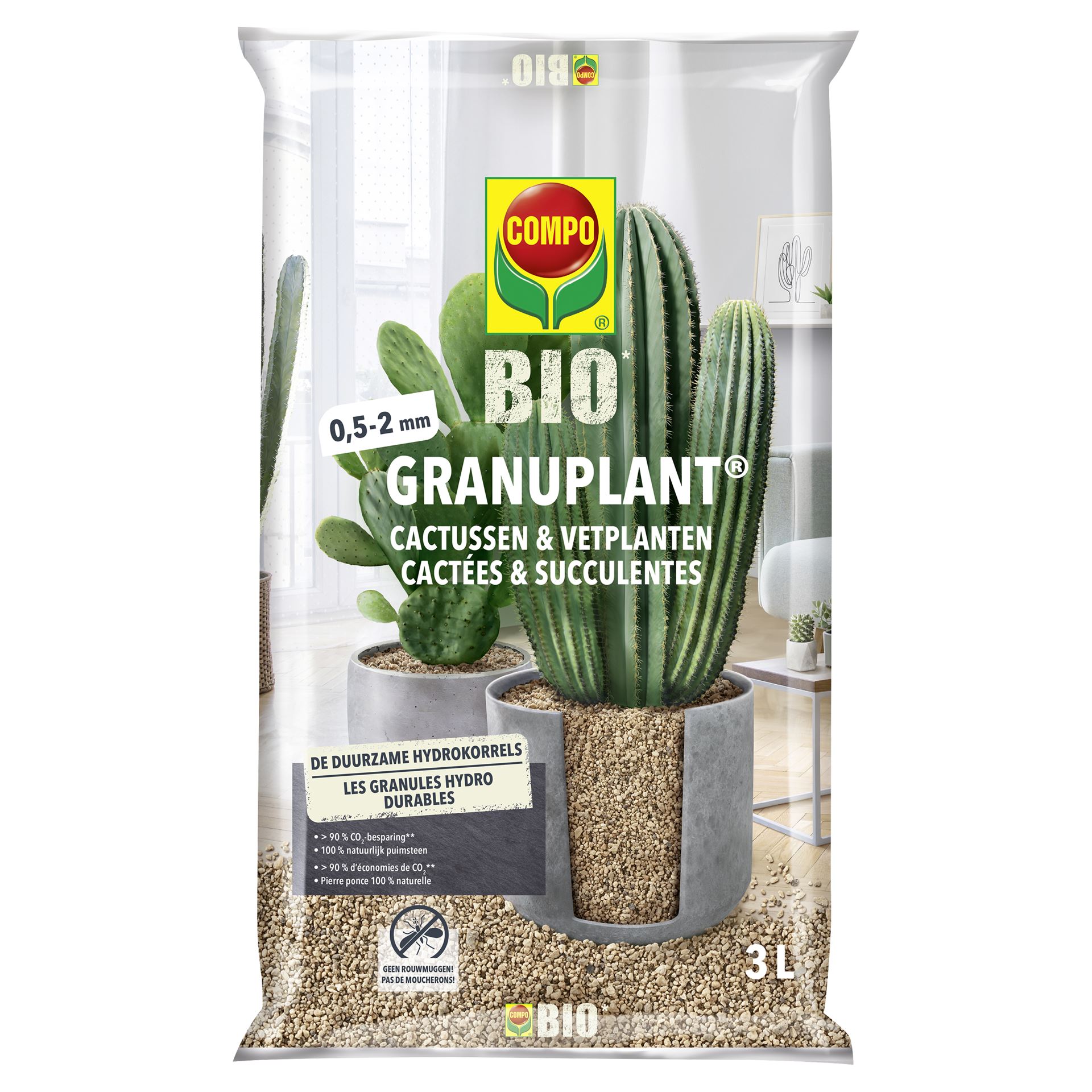 COMPO Bio Granuplant Cactussen&Vetplanten - Plantgranulaat - 3L - 100% Natuurlijk Puimsteen afbeelding