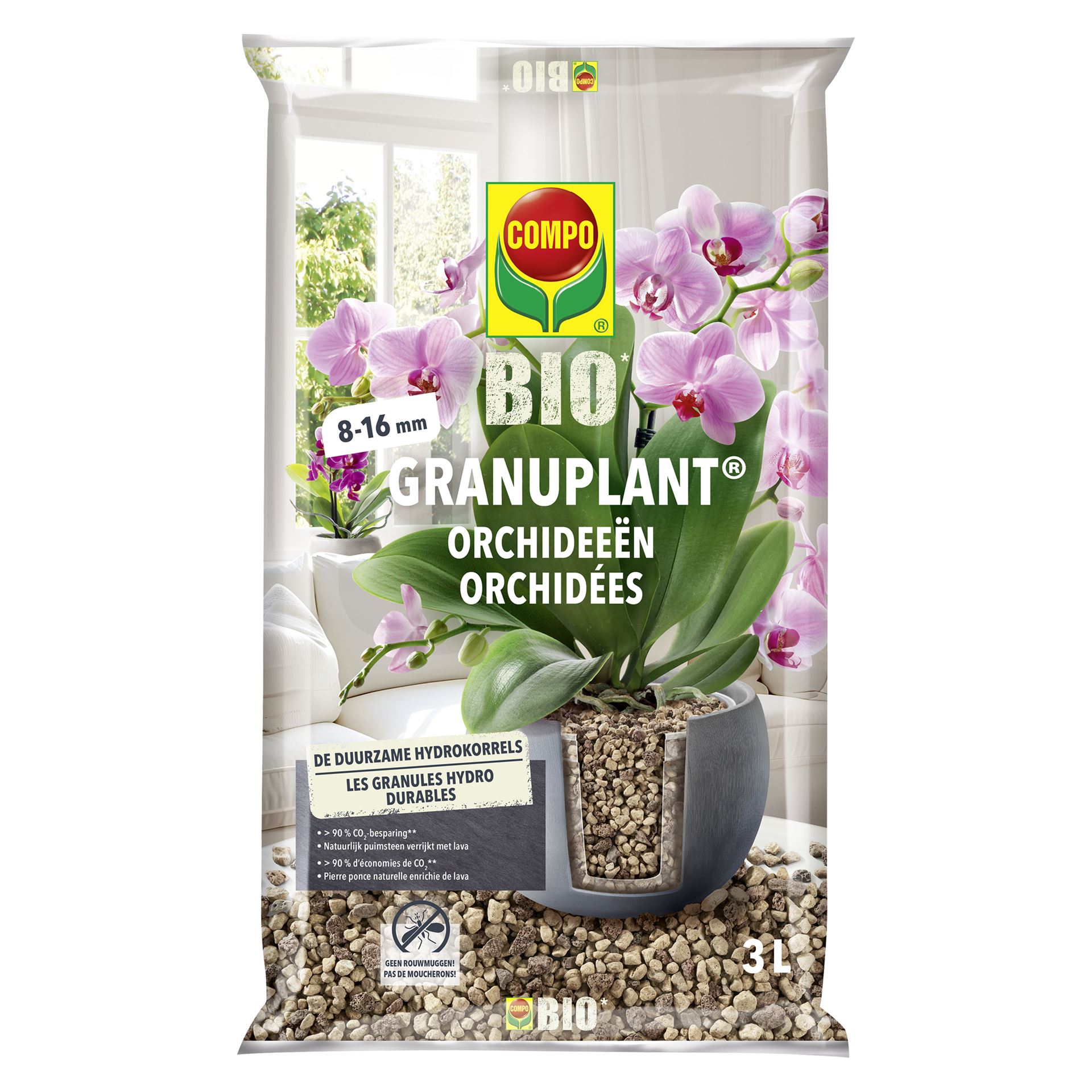COMPO Bio Granuplant Orchideeën - 3L - 100% Puimsteen met lava - Voorkomt wortelrot afbeelding