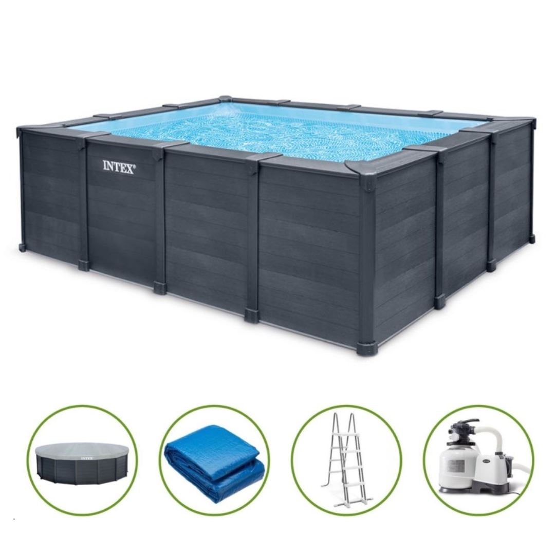 Intex Graphite Grey Panel opbouwzwembad - rechthoekig - L400 x B300 x H124 cm afbeelding