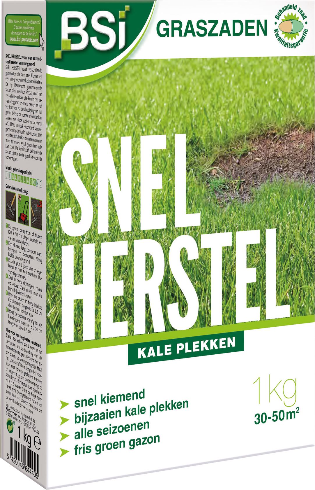 BSI graszaad 1kg tot 50m² - Snel Herstel gecoat - voor het bijzaaien van kale plekken afbeelding