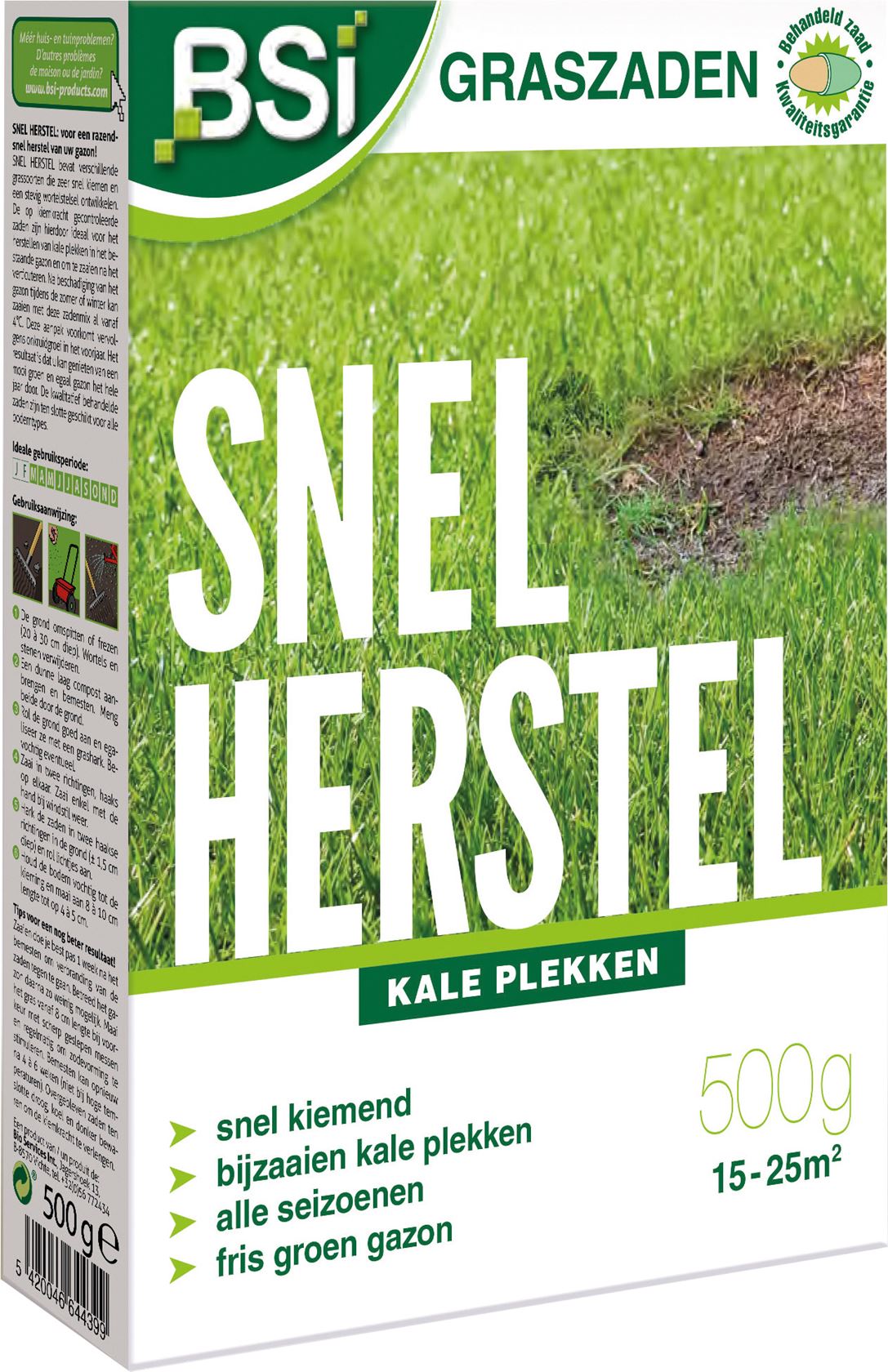 BSI graszaad 500g tot 25m² - Snel Herstel gecoat - voor het bijzaaien van kale plekken afbeelding