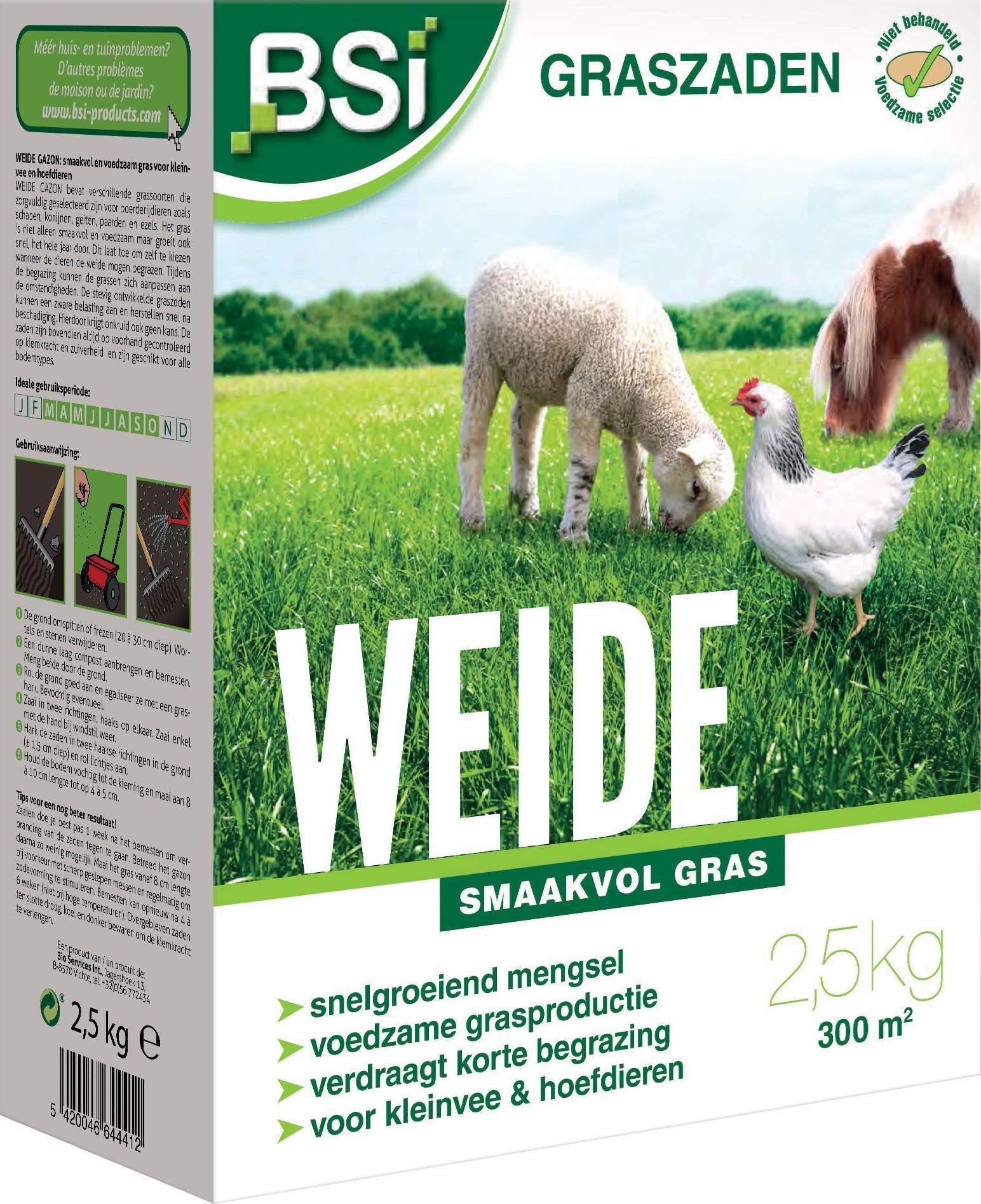 BSI graszaad 2,5kg tot 300m² - Weide - voedzaam en smaakvol voor kleinvee en hoefdieren afbeelding