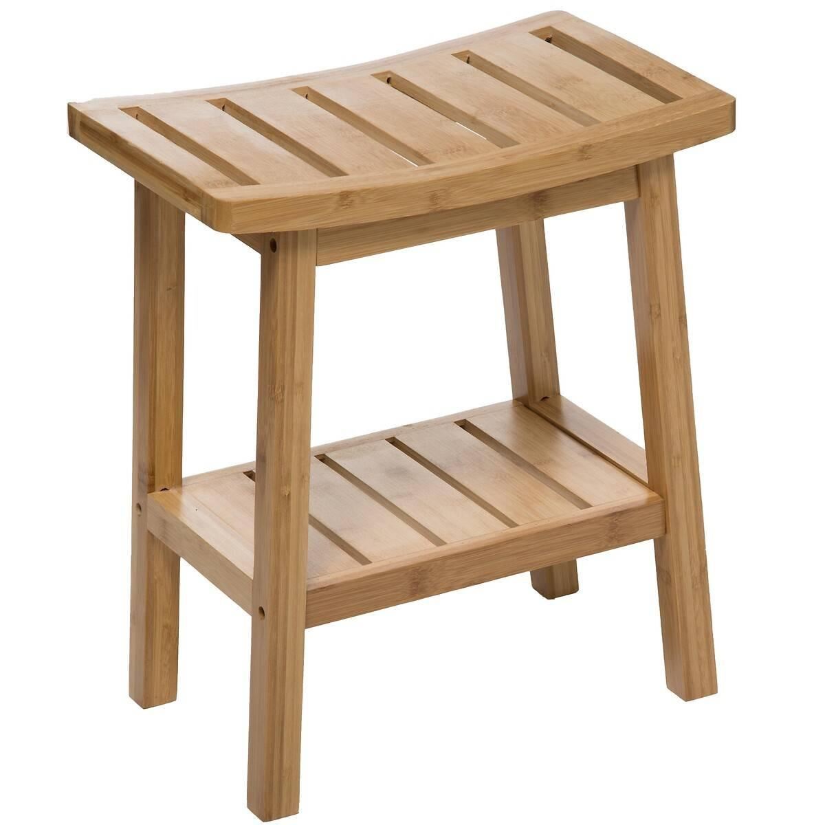 5Five Douche- of Bijzetkrukje - L40 x B25 x H46 cm - Bamboe Hout - Lichtbruin - 80KG maximale belasting