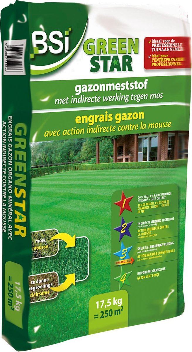 BSI gazonmeststof 17,5kg voor 250m² - Green Star - met kalkcyanamide afbeelding