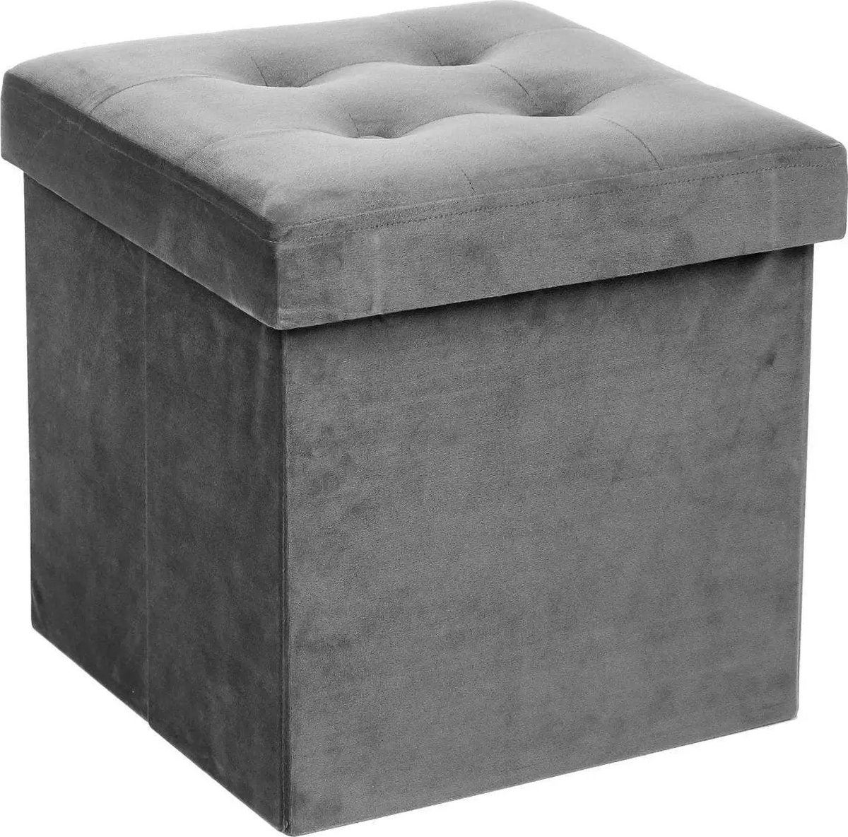 Atmosphera opvouwbare poef / opbergbox - Grijs - 38 x 38 x 38 cm - Ook geschikt als voetenbankje afbeelding