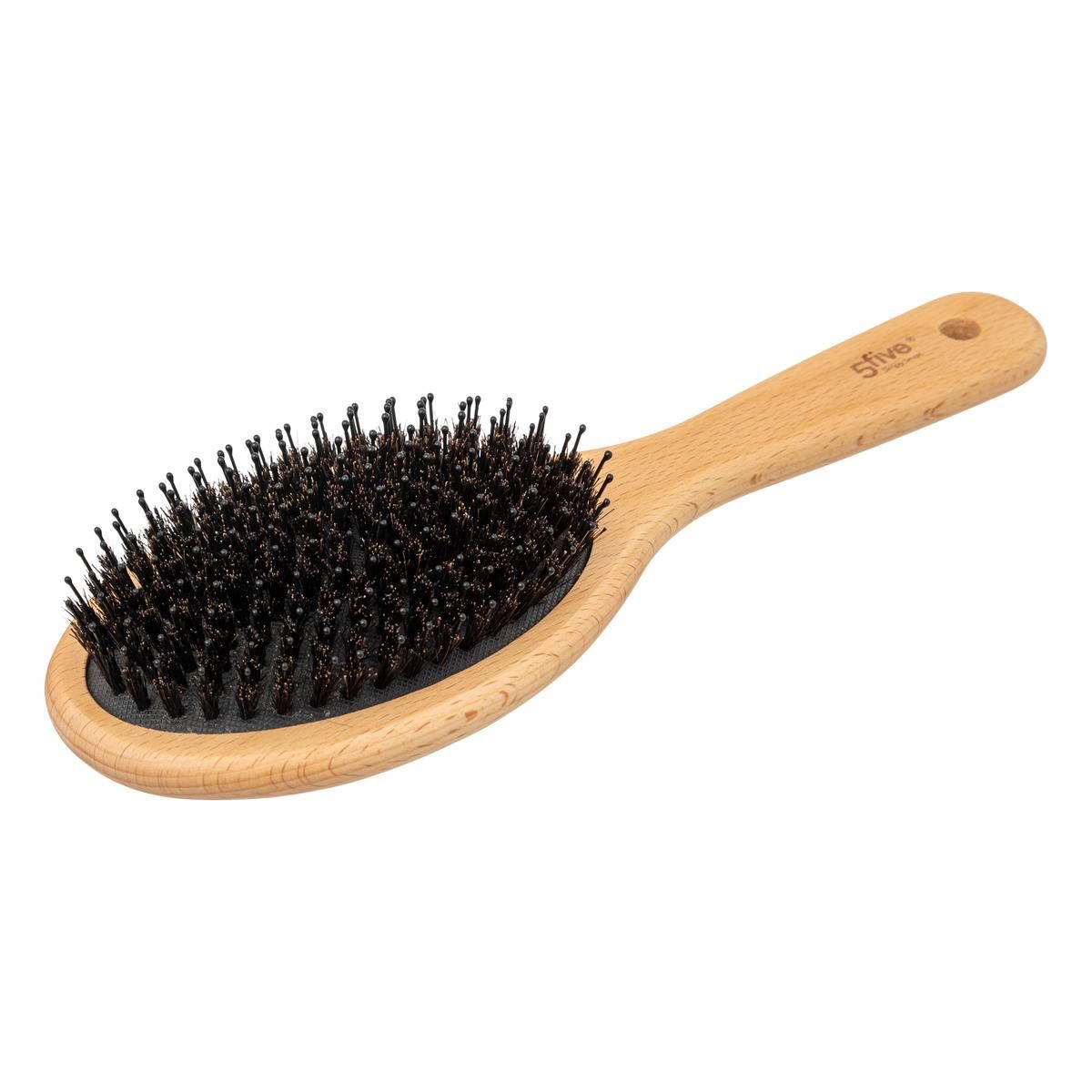 Marron Ovale Borstel voor Haar - Zacht Varkenshaar en Nylon - Houten en TPE/TPR Handvat afbeelding