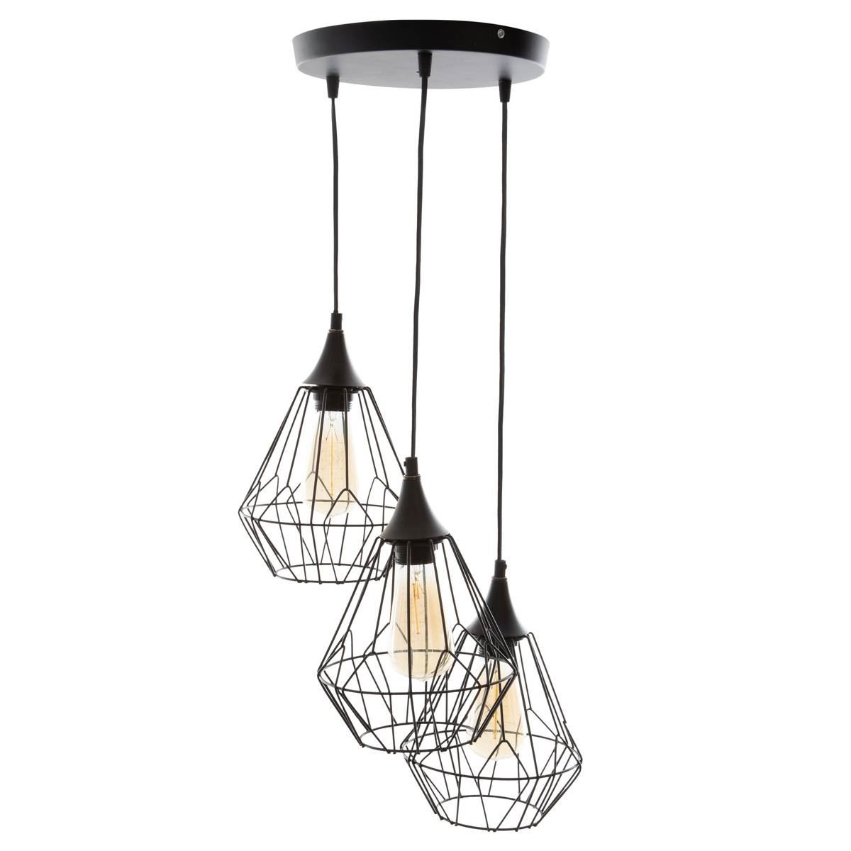 Atmosphera stijlvolle zwarte metalen hanglamp - Set van 3 - Moderne plafondverlichting - E27 fitting - Exclusief lampen afbeelding