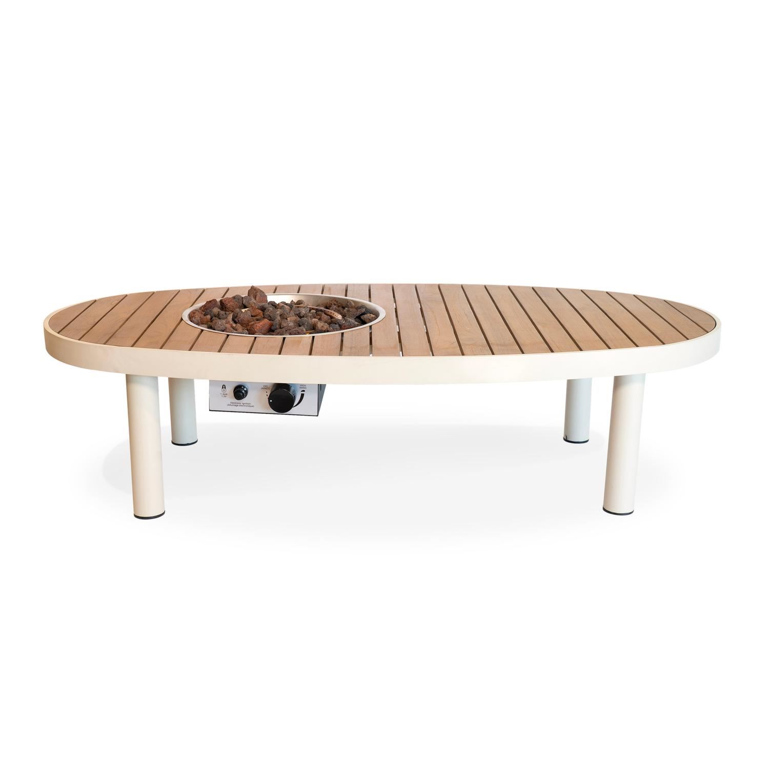 Happy Cocooning Riviera 140 Vuurtafel - 140x74cm - Oyster Beige - Ovaal Aluminium & Acacia
