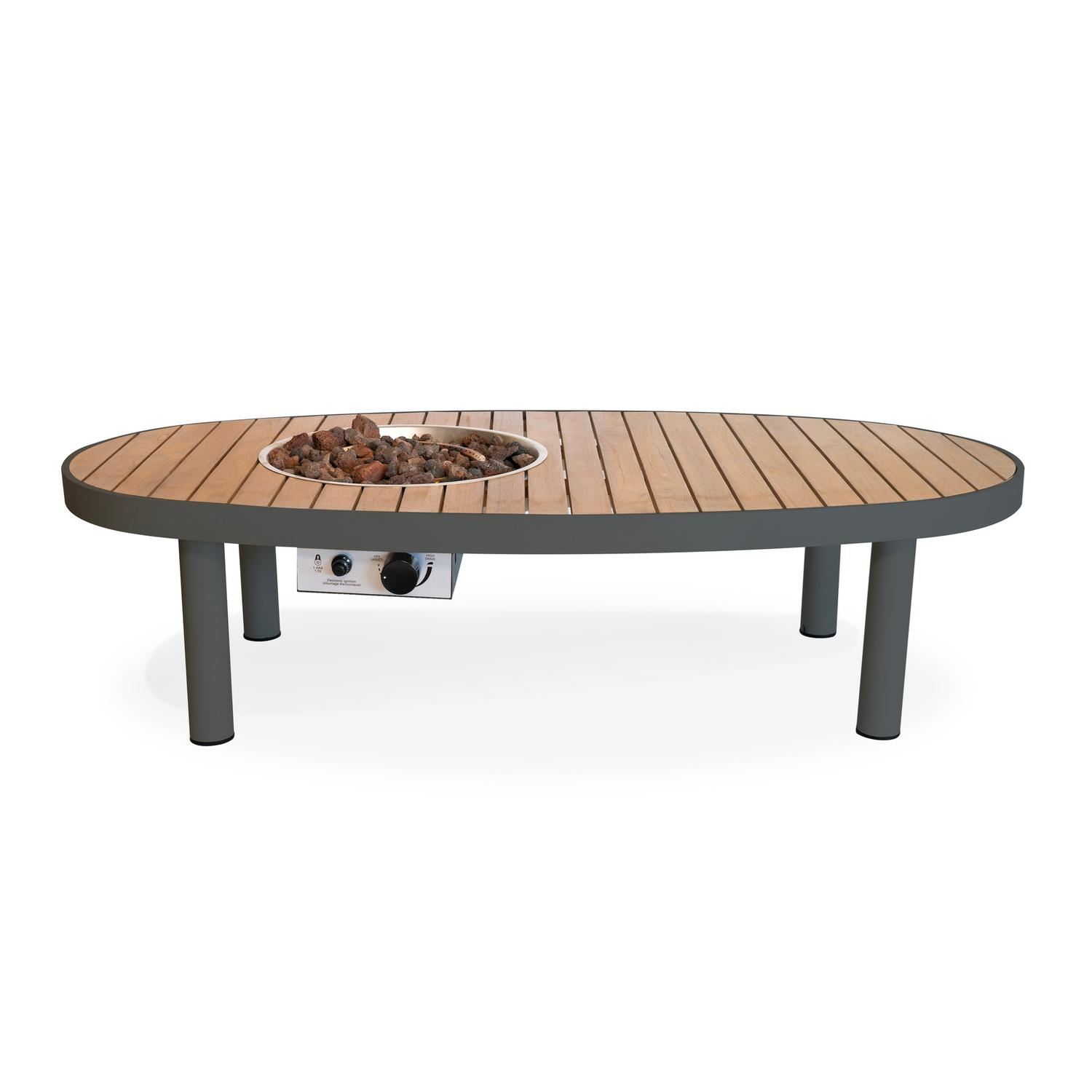 Happy Cocooning Riviera 140 Vuurtafel - 140x74cm - Smokey Anthracite - Ovaal Aluminium & Acacia