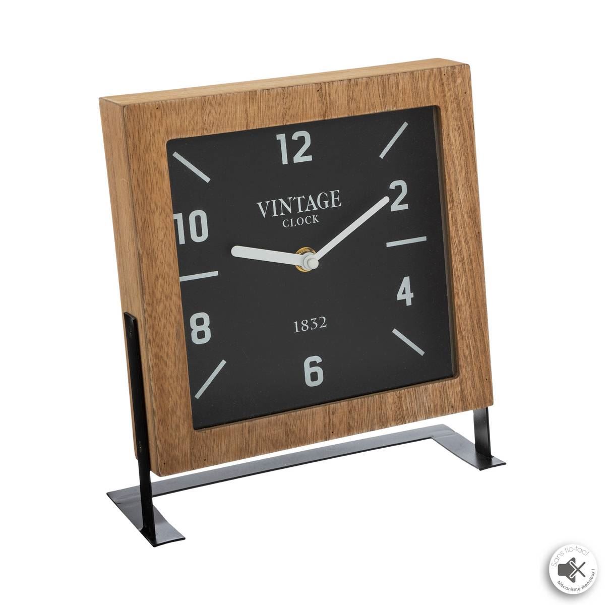 Atmosphera tafelklok Swiss - Stijlvol bruin/zwart design - 20 x 23 cm - Op standaard afbeelding